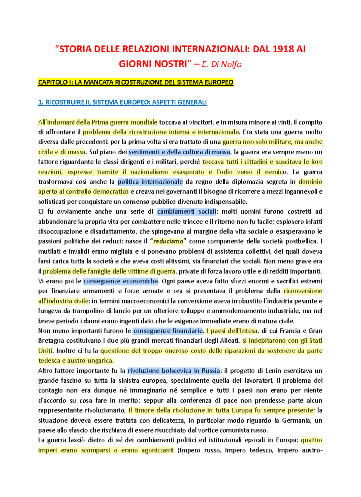 Storia Delle Relazioni Internazionali riassunto StuDocu