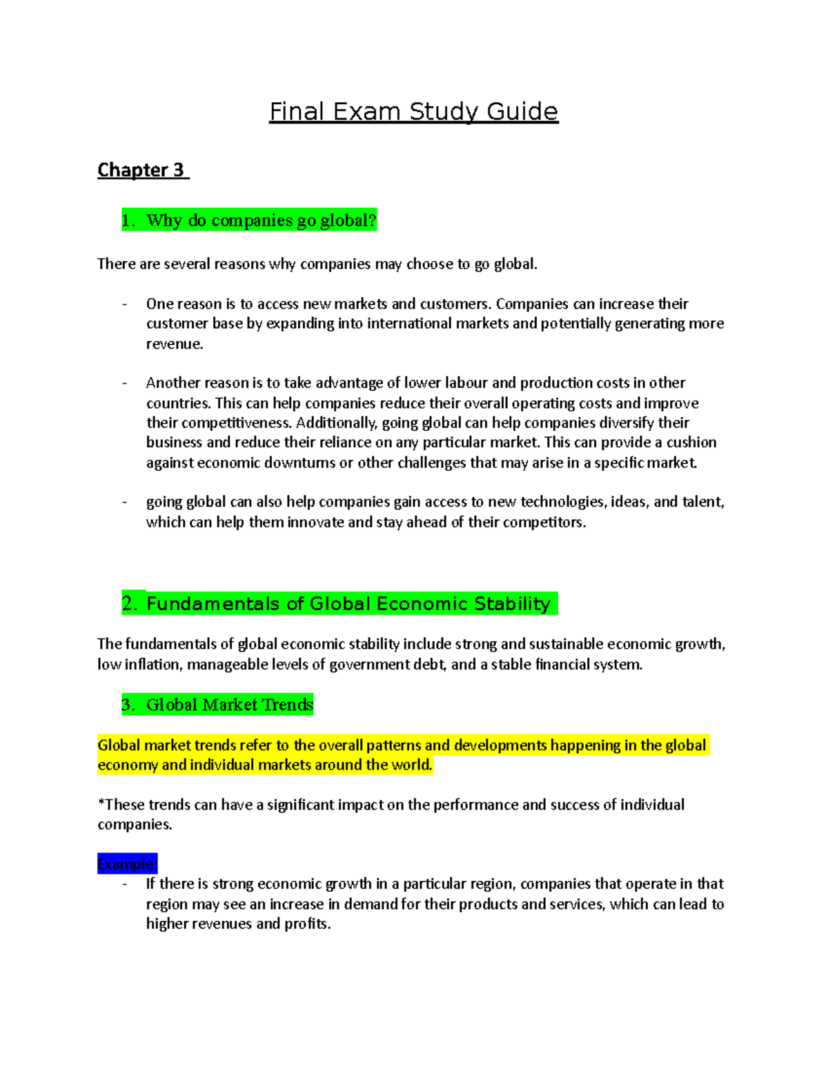 Final Exam Study Guide - Notes - Final Exam Study Guide Chapter 3 1 ...