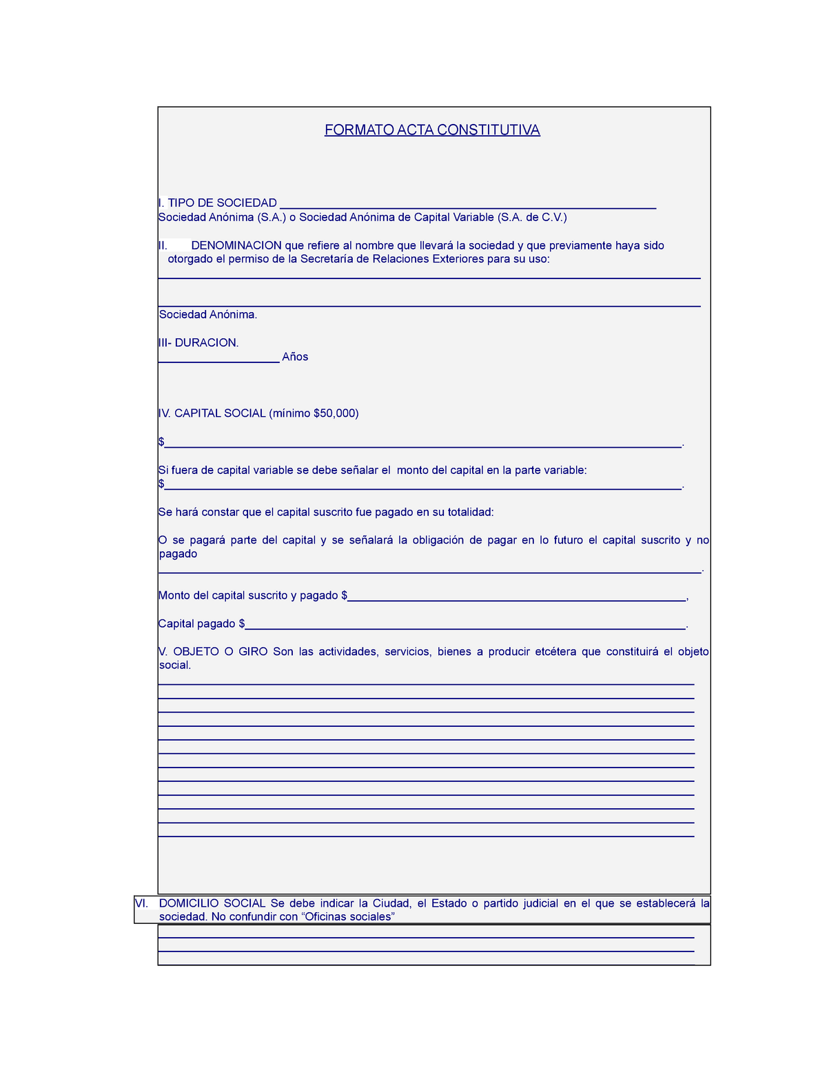 Machote De Un Acta Constitutiva Formato Acta Constitutiva I Tipo – Eroppa