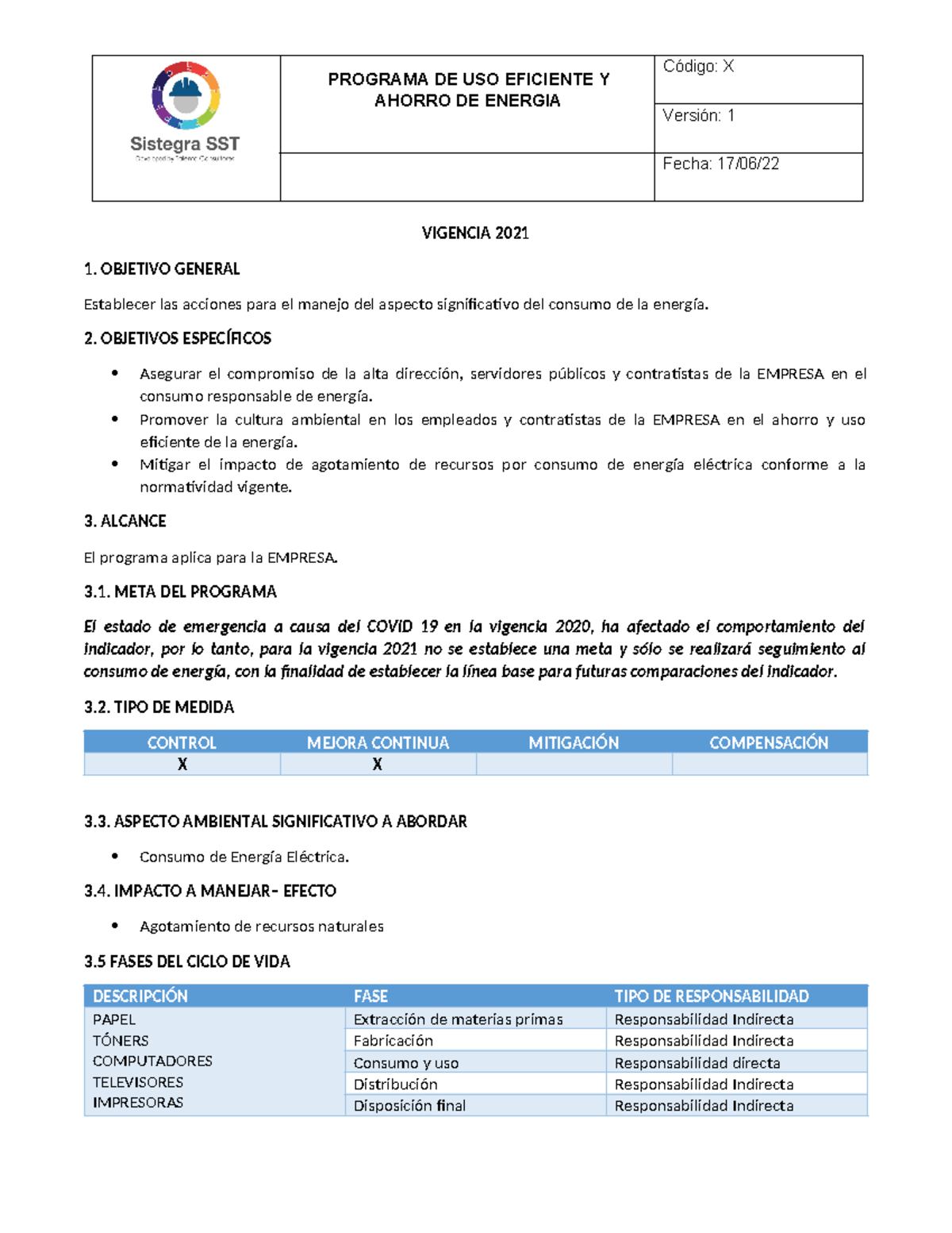 Programa DE USO Eficiente DE Energia - PROGRAMA DE USO EFICIENTE Y ...
