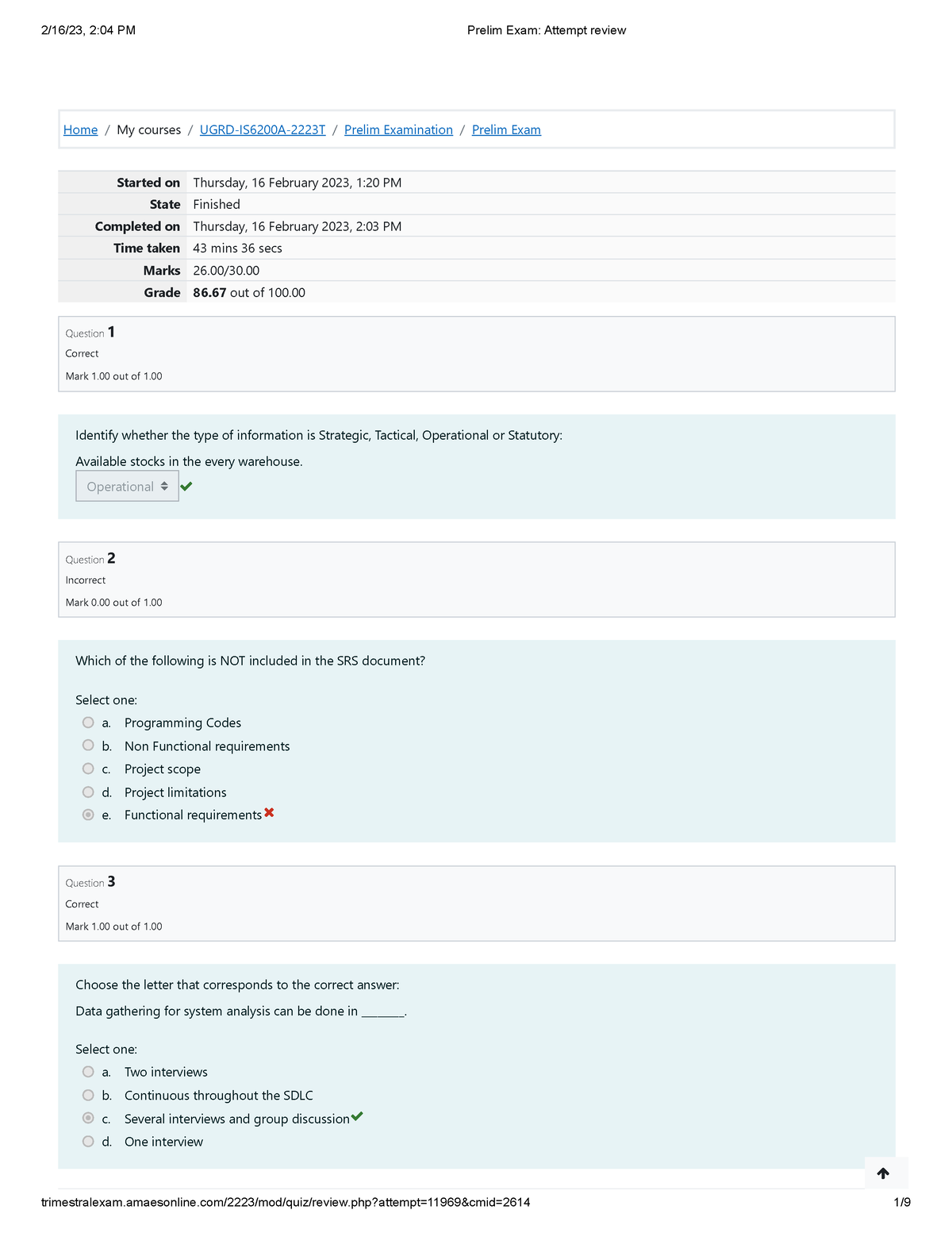 System Analysis AND Design Prelim EXAM - Home / My Courses / UGRD ...