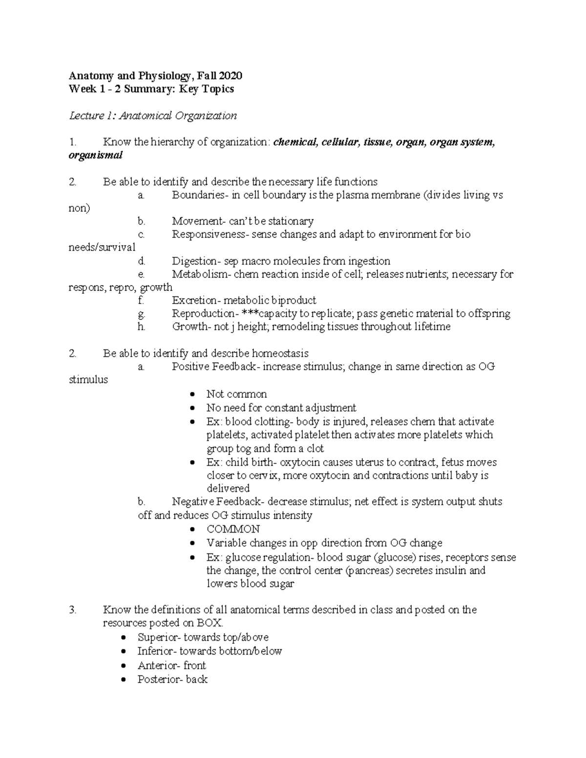 AP1 EXAM 1 Study Guide PDF - Anatomy And Physiology, Fall 2020 Week 1 ...