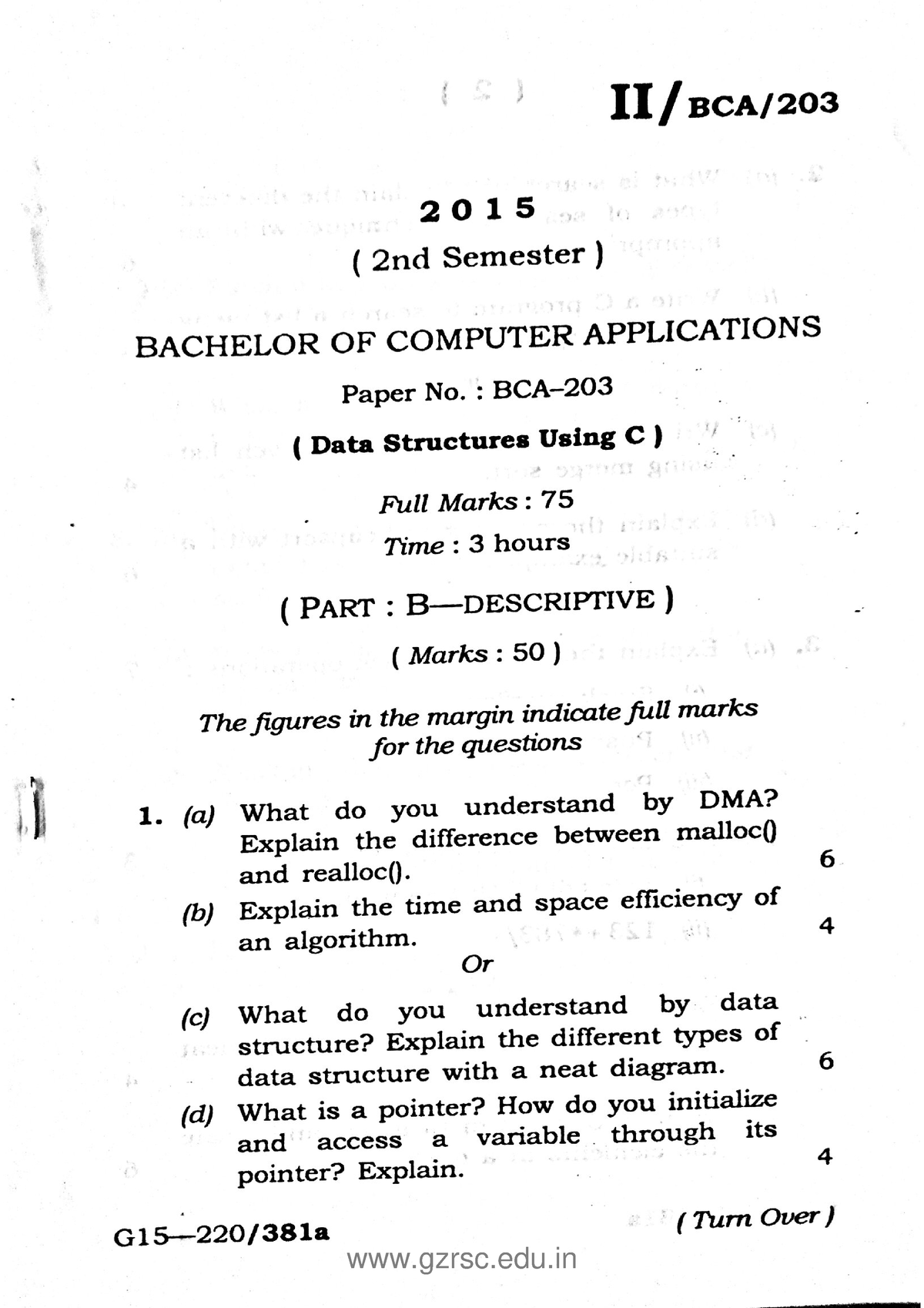 BCA DATA Structure Using C SEM2 QP - Bachelor Of Computer Application ...