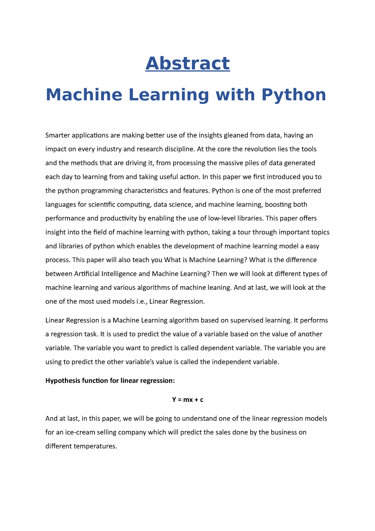 Abstract for sales machine learning