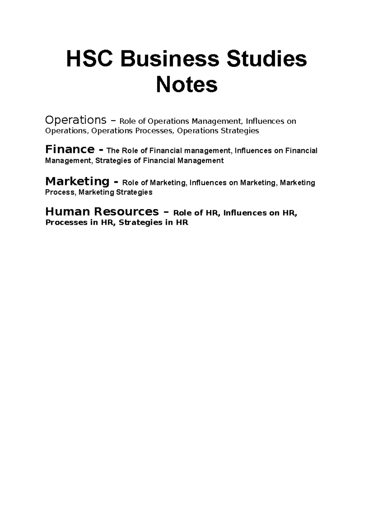 HSC Business Studies Notes - HSC Business Studies Notes Operations ...