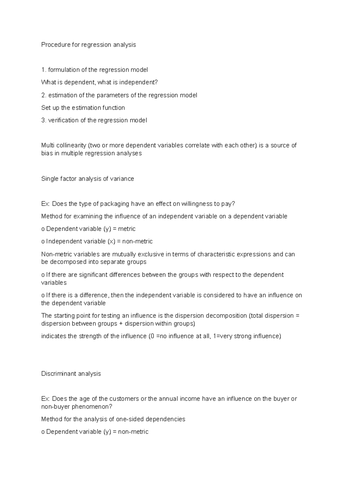 Procedure for regression analysis - Procedure for regression analysis ...