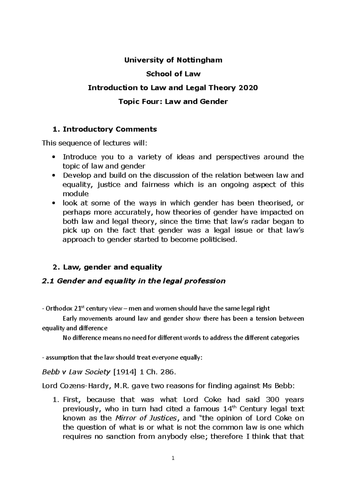 Topic 4 - law and gender - University of Nottingham School of Law ...