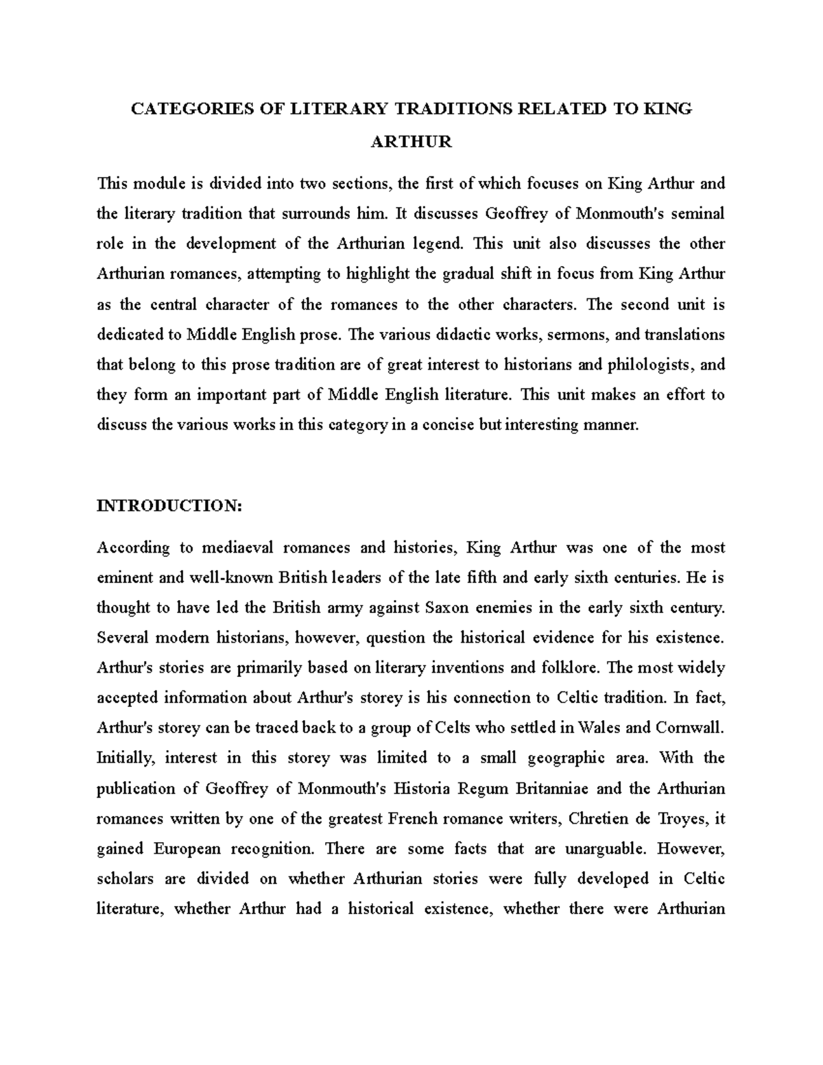 categories-of-literary-traditions-related-to-king-arthur-categories