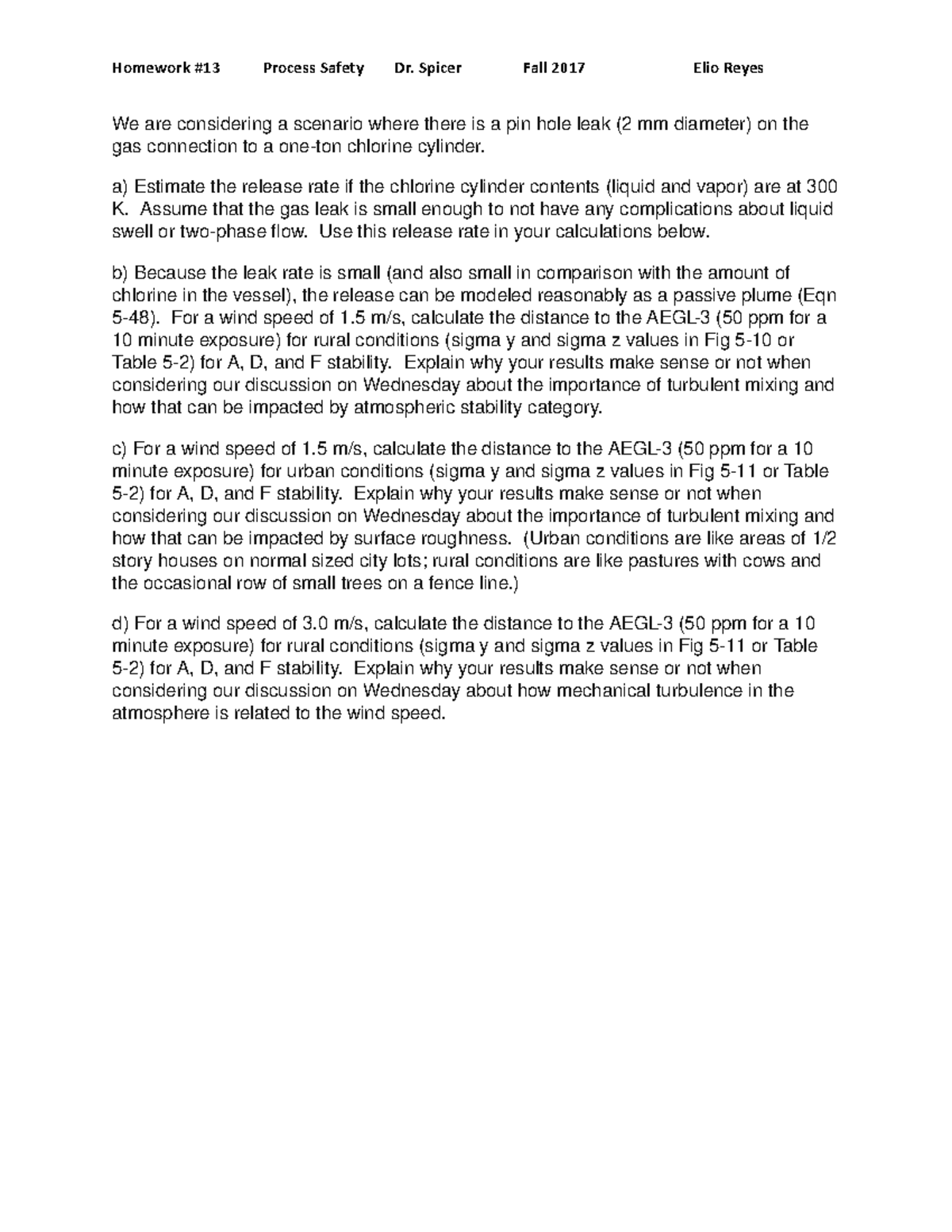 Homewok#13, Problems(Not Solved) - Homework #13 Process Safety Dr ...