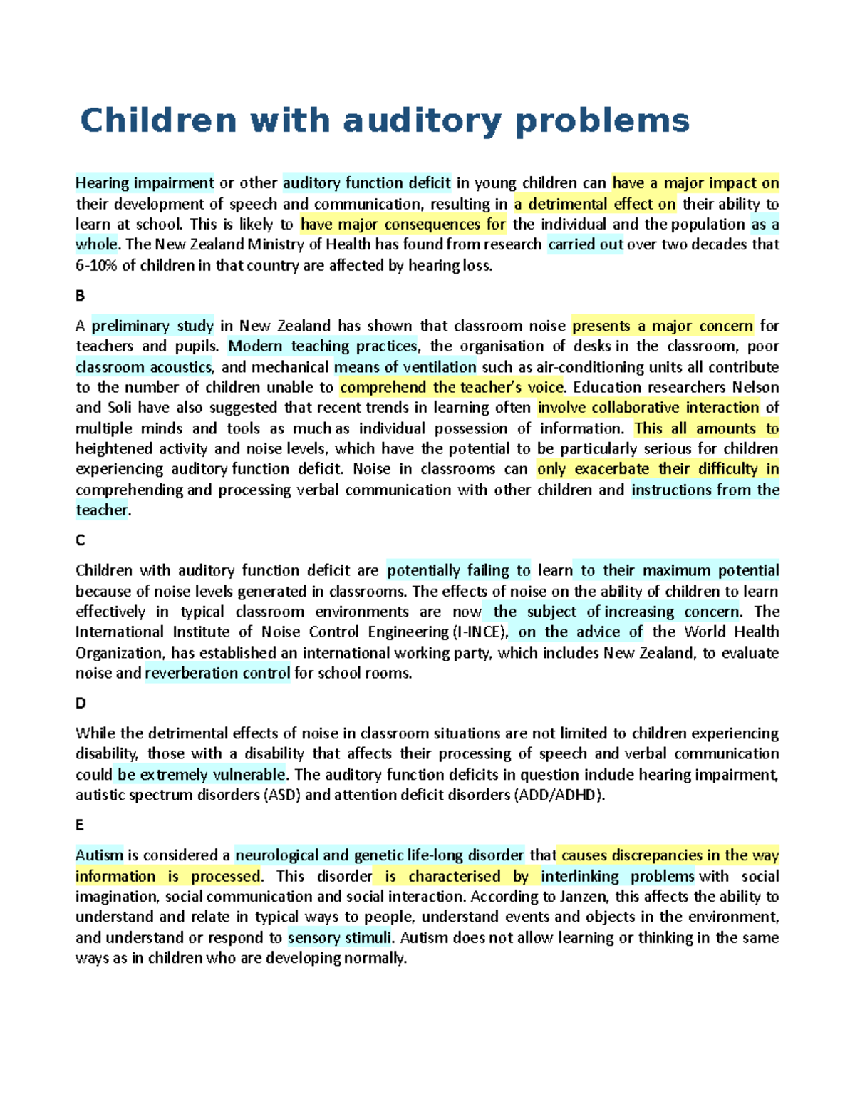 Children with auditory problems - Children with auditory problems ...