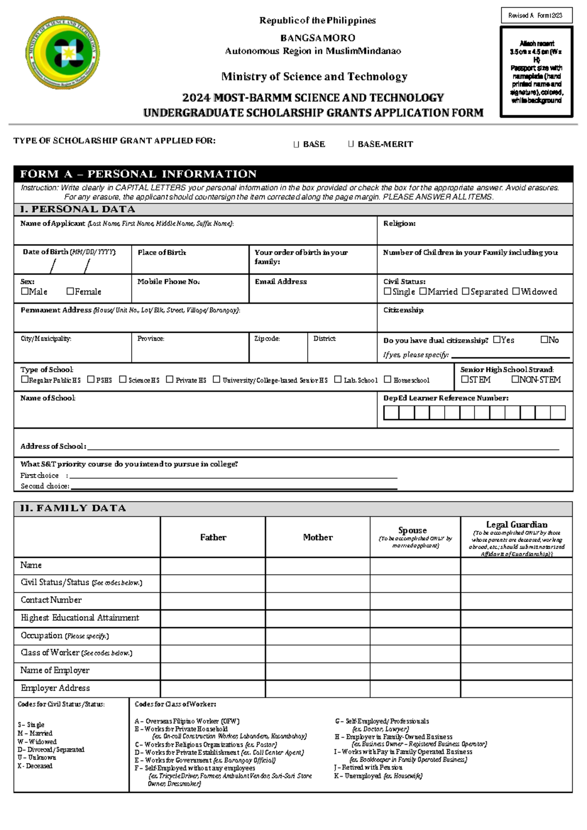 2024 Final Revised Application FORM A 1 - 2024 MOST-BARMM SCIENCE AND ...