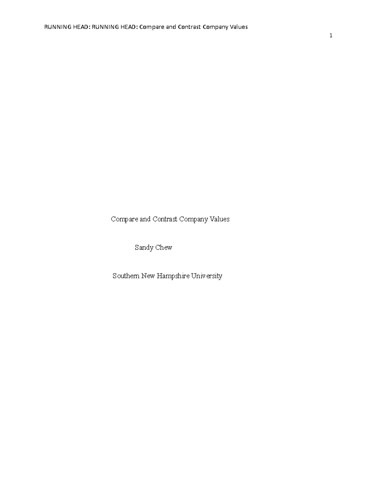 Journal 5 Compare and Contrast Company Values 1 Compare and Contrast