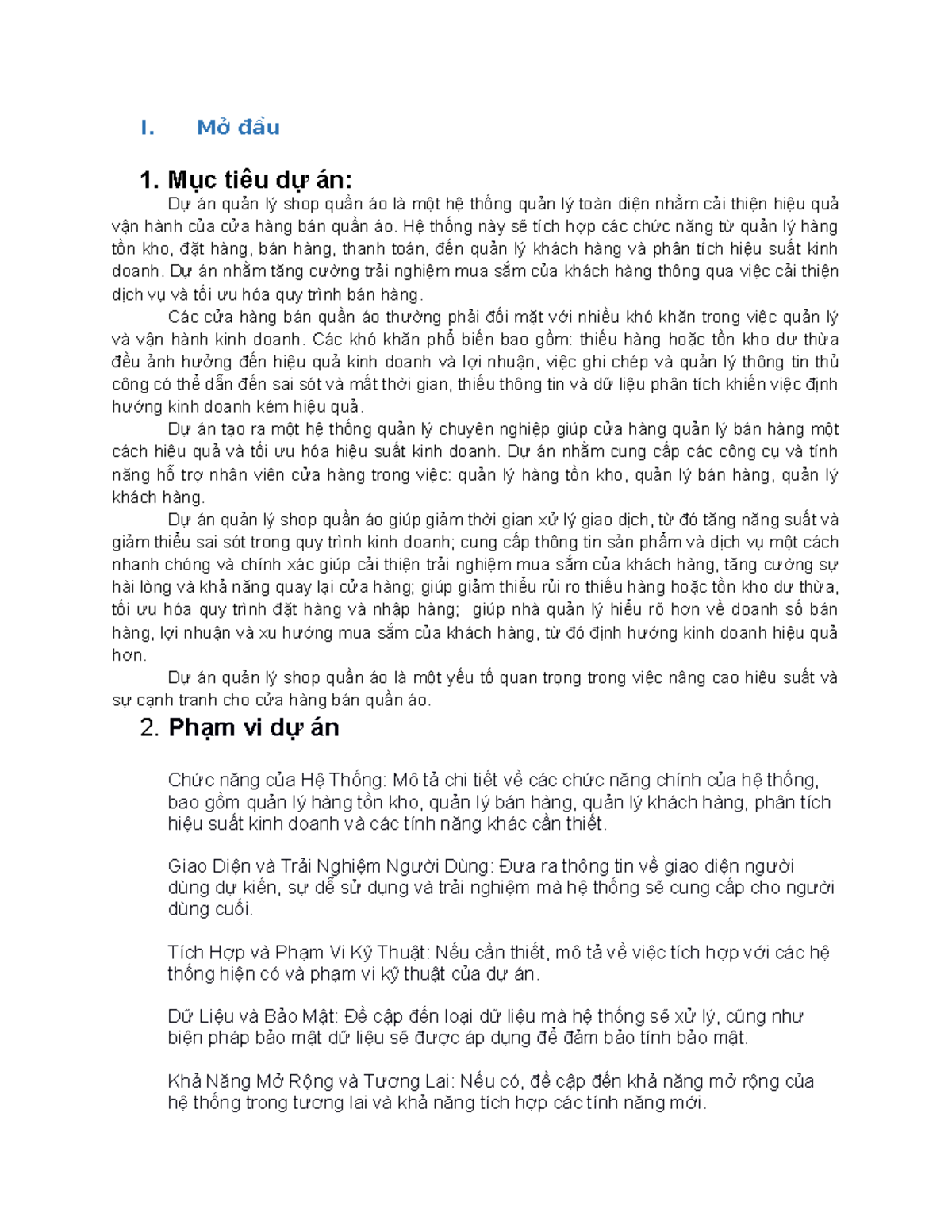 Ban ke h dự án chi la test studocu ma thoi I. Mở đầu 1. Mục tiêu dự án Dự án quản lý shop