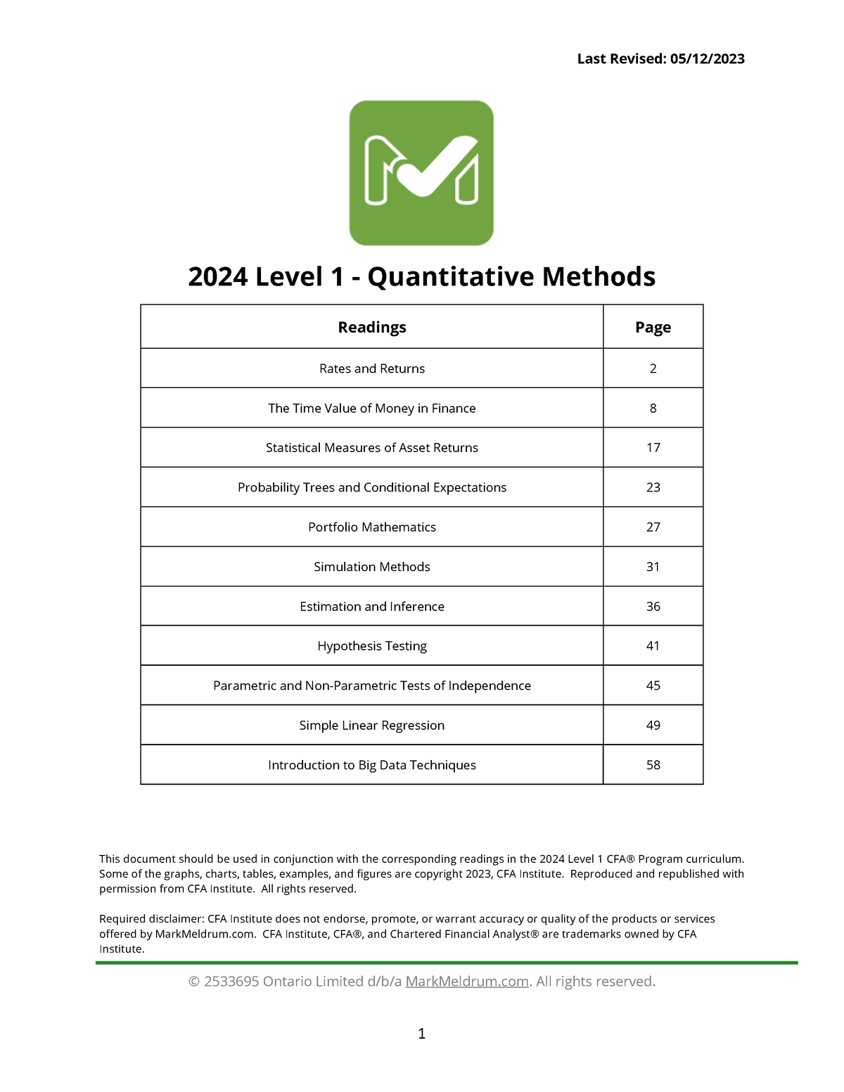 2024 L1 Quant Methods   2024 Level 1   Quantitative Methods This