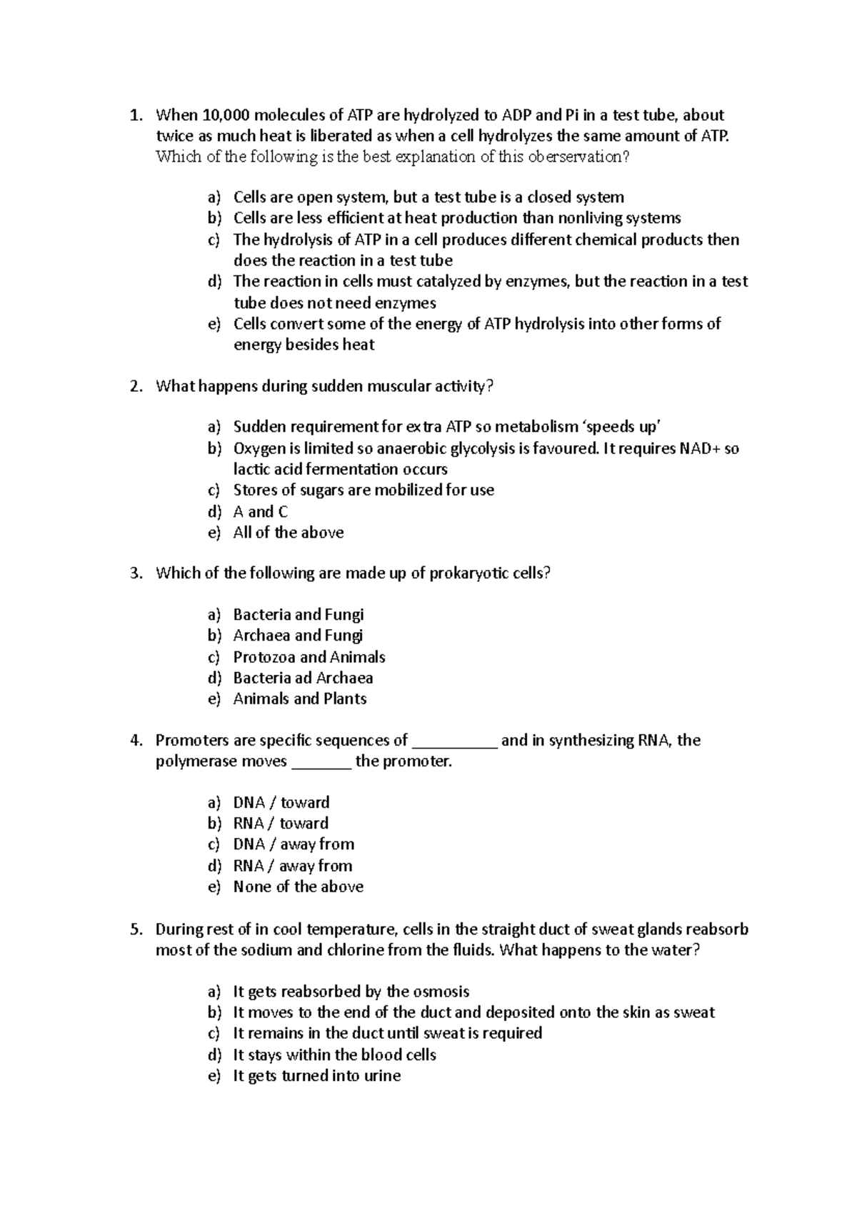 Test 2018, questions and answers - 1. When 10,000 molecules of ATP are ...