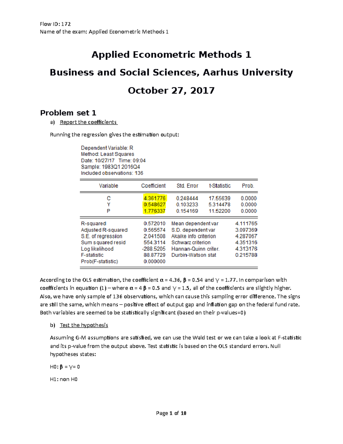Applied Econometric Methods 1 - In comparison with coefficients in ...