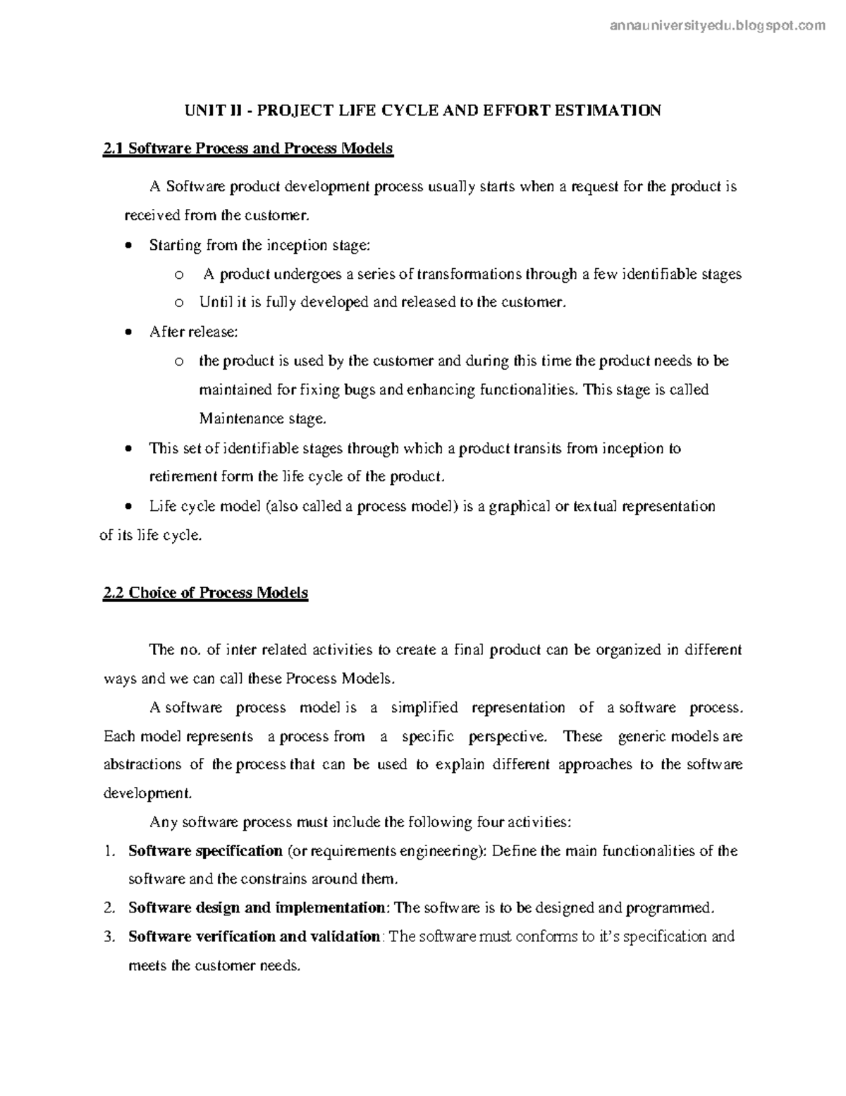 Project LIFE Cycle AND Effort Estimation UNIT II PROJECT LIFE CYCLE 