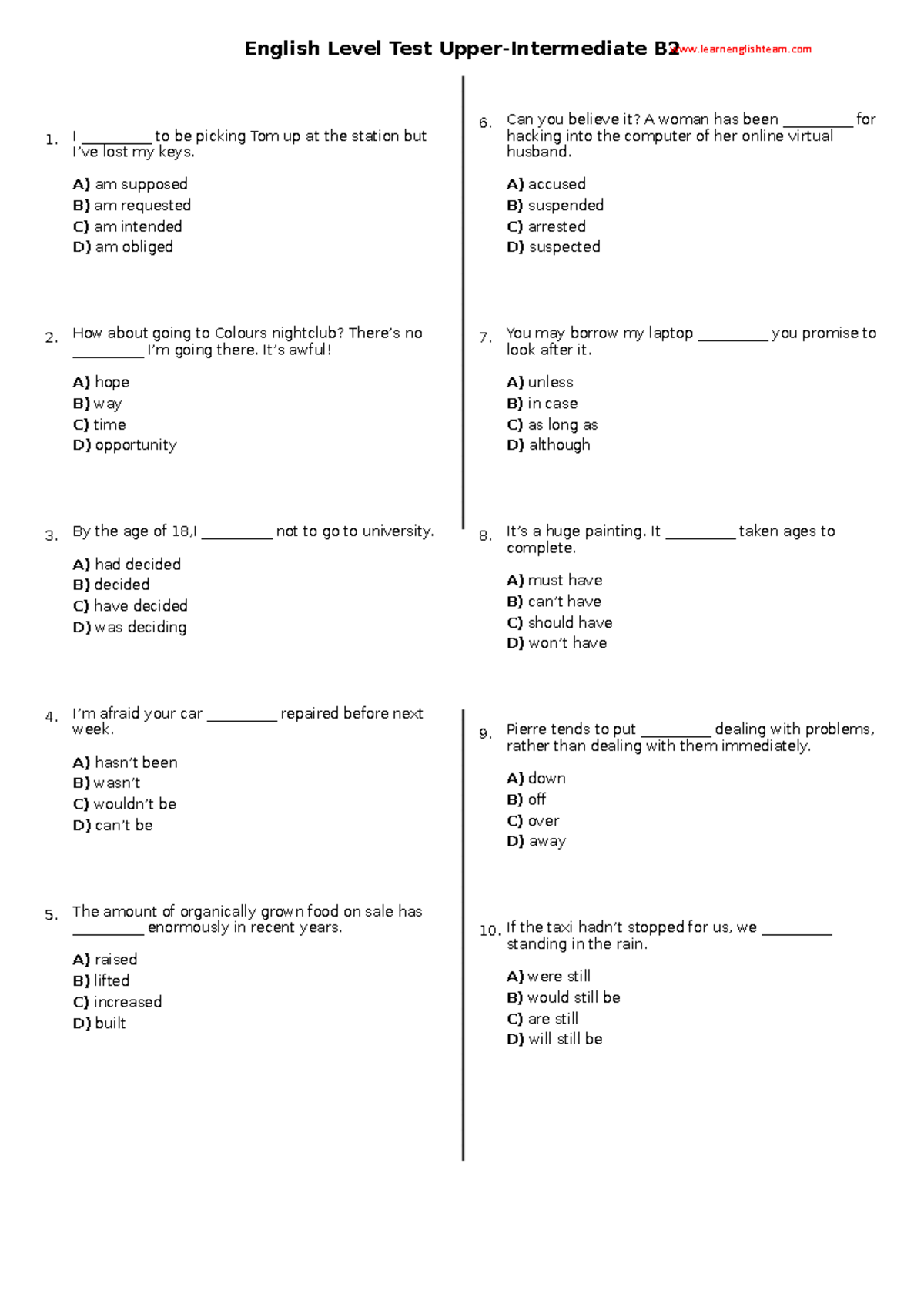 4 English-level-test-upper-intermediate-b2 Learnenglishteam Did This ...