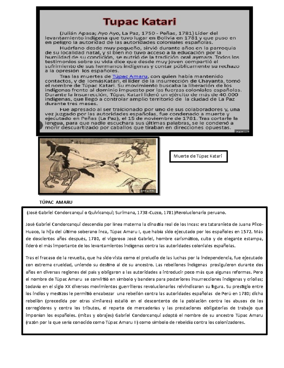 TÚPAC Amaru y Katari - Datos importnates de personajes que aportan a la ...