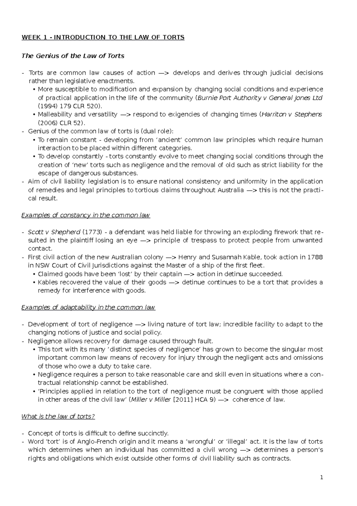 torts-textbook-notes-week-1-introduction-to-the-law-of-torts-the