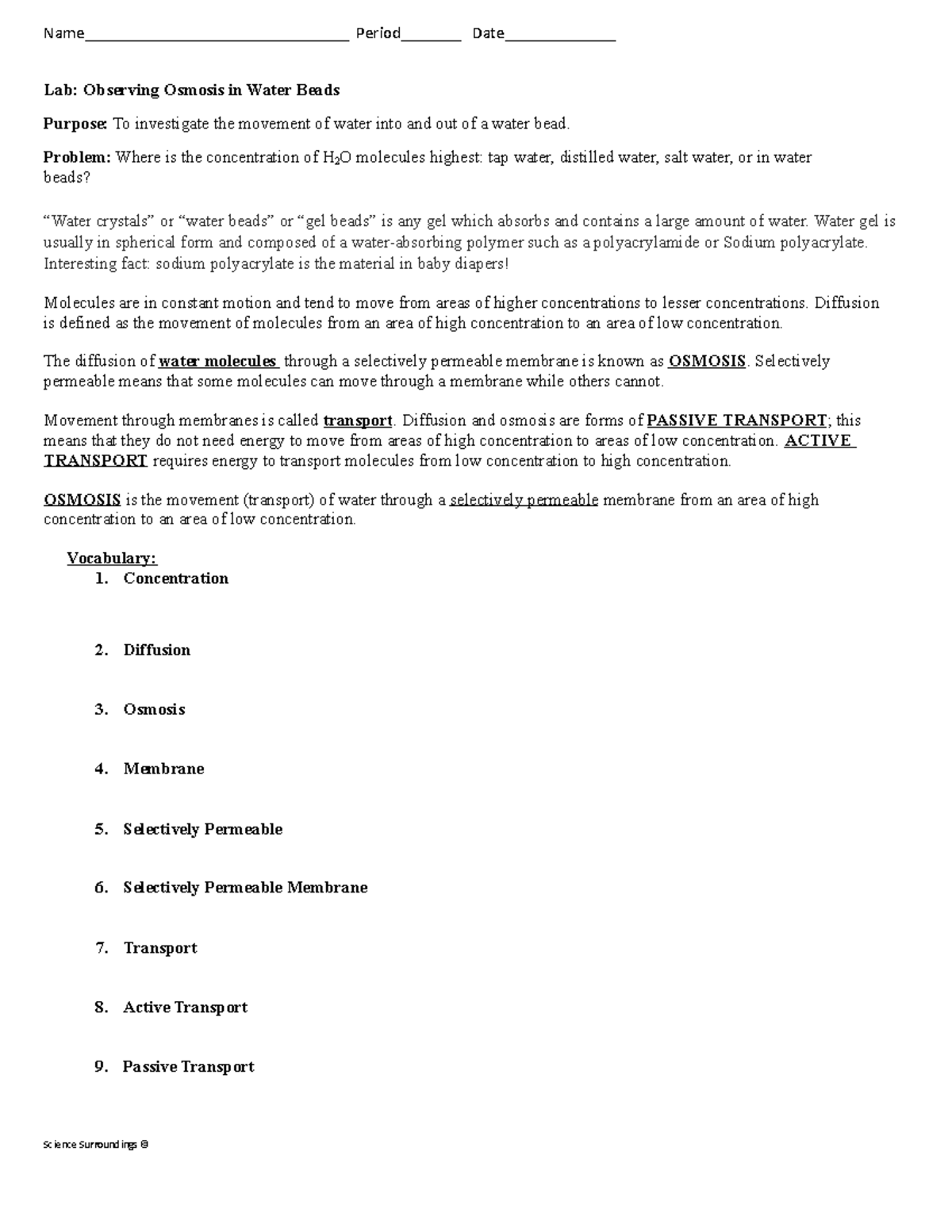 Tyler martin osmosis water bead lab Welch student Lab Observing