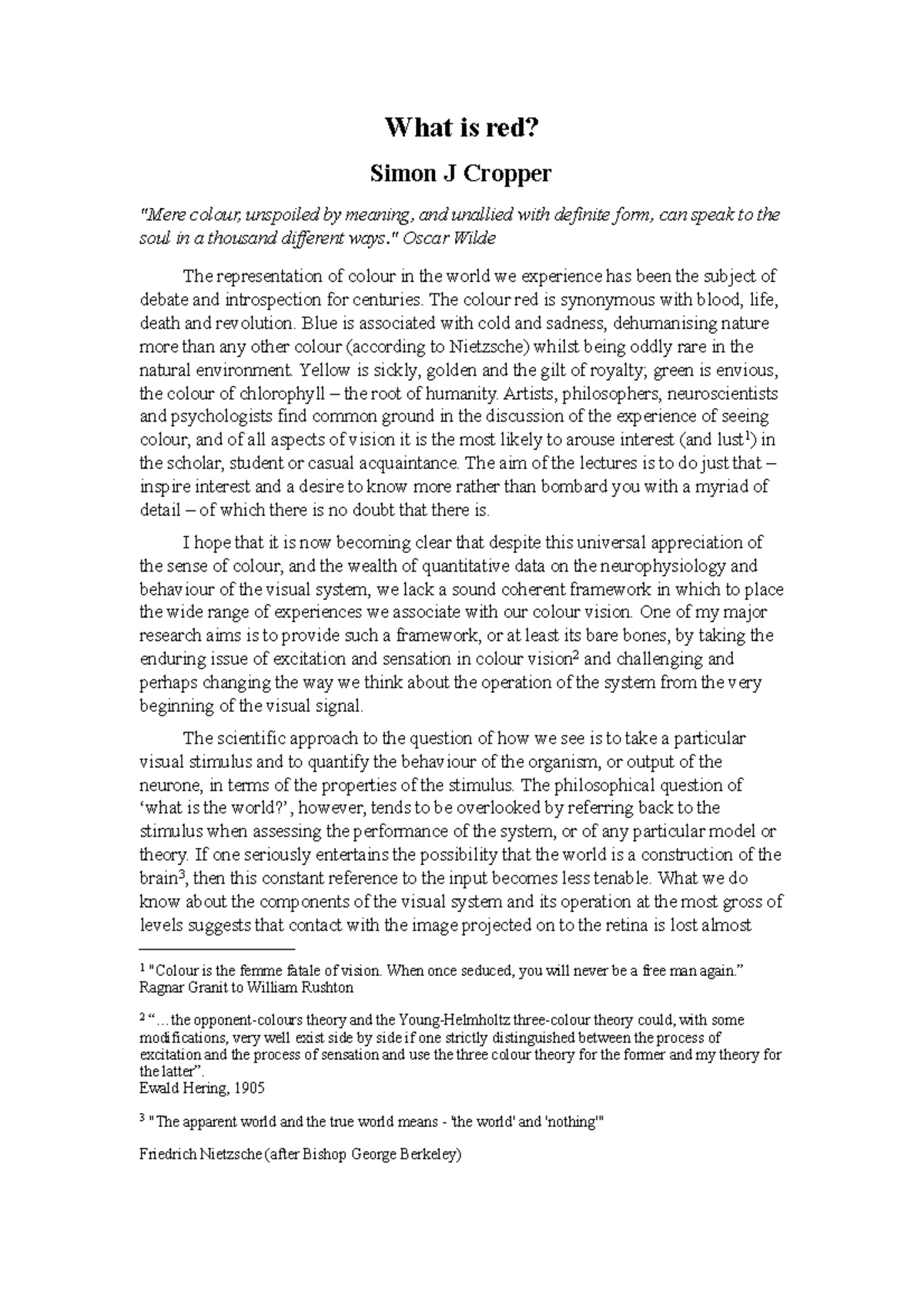 What is red - Lecture notes Sensation and Perception - What is red ...