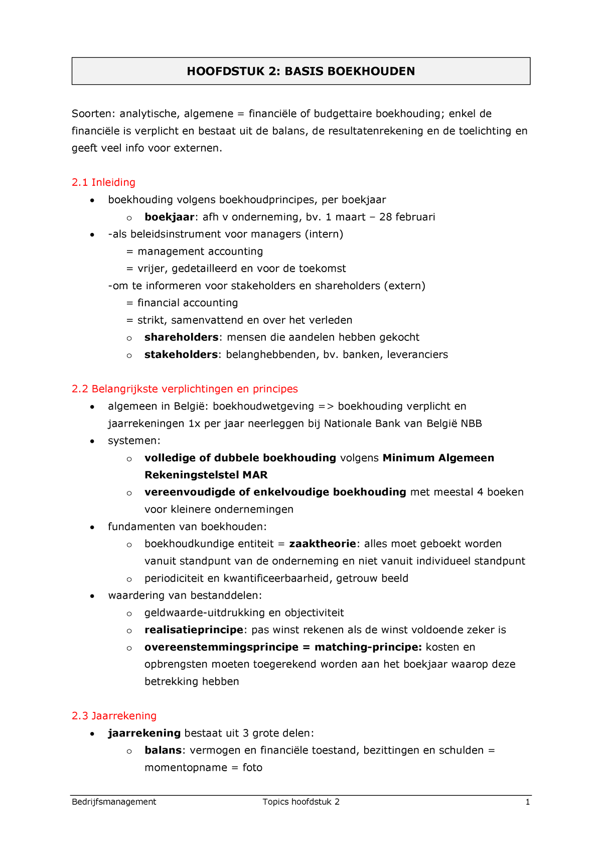 Bedrijfsmanagement Samenvatting Hoofdstuk 2 Boekhouden - HOOFDSTUK 2 ...