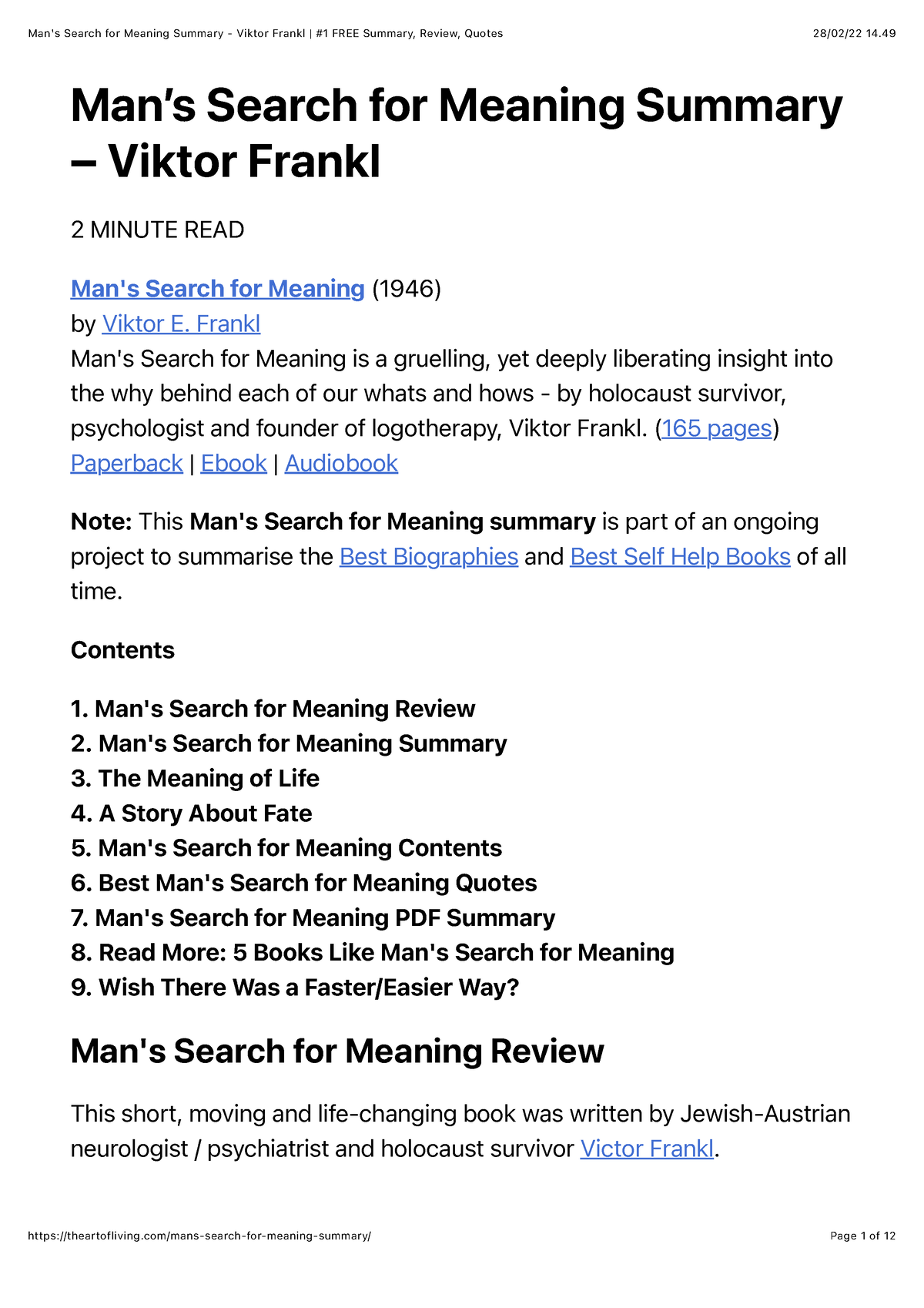 man's search for meaning essay topics