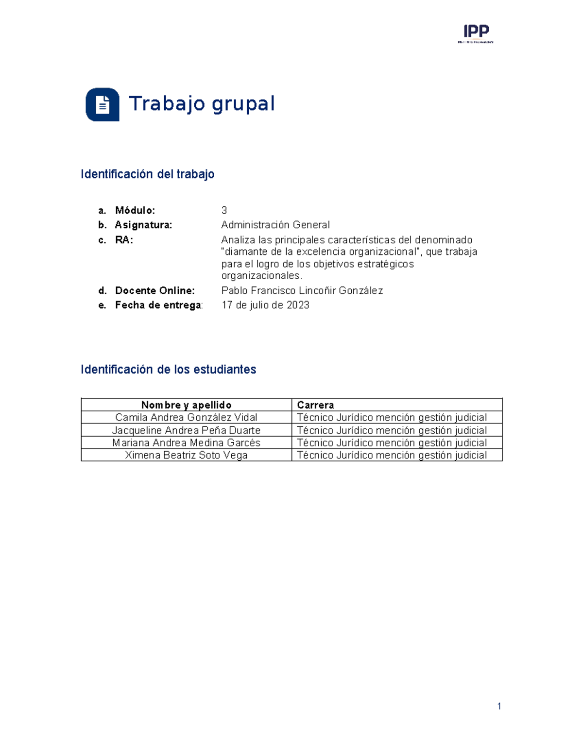 TGM3 Administración General - Trabajo Grupal Identificación Del Trabajo ...