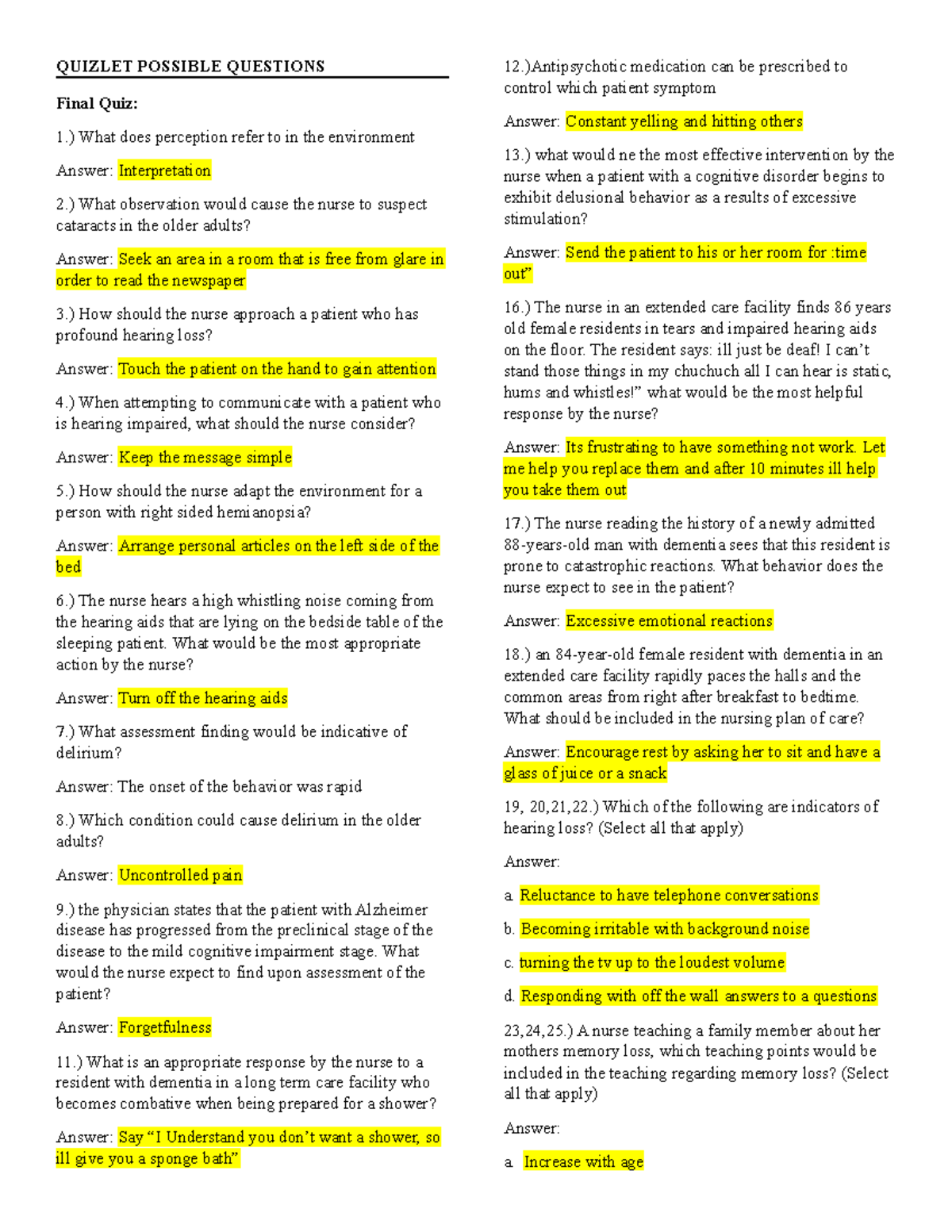 Quizlet Possible Questions Finals QUIZLET POSSIBLE QUESTIONS Final