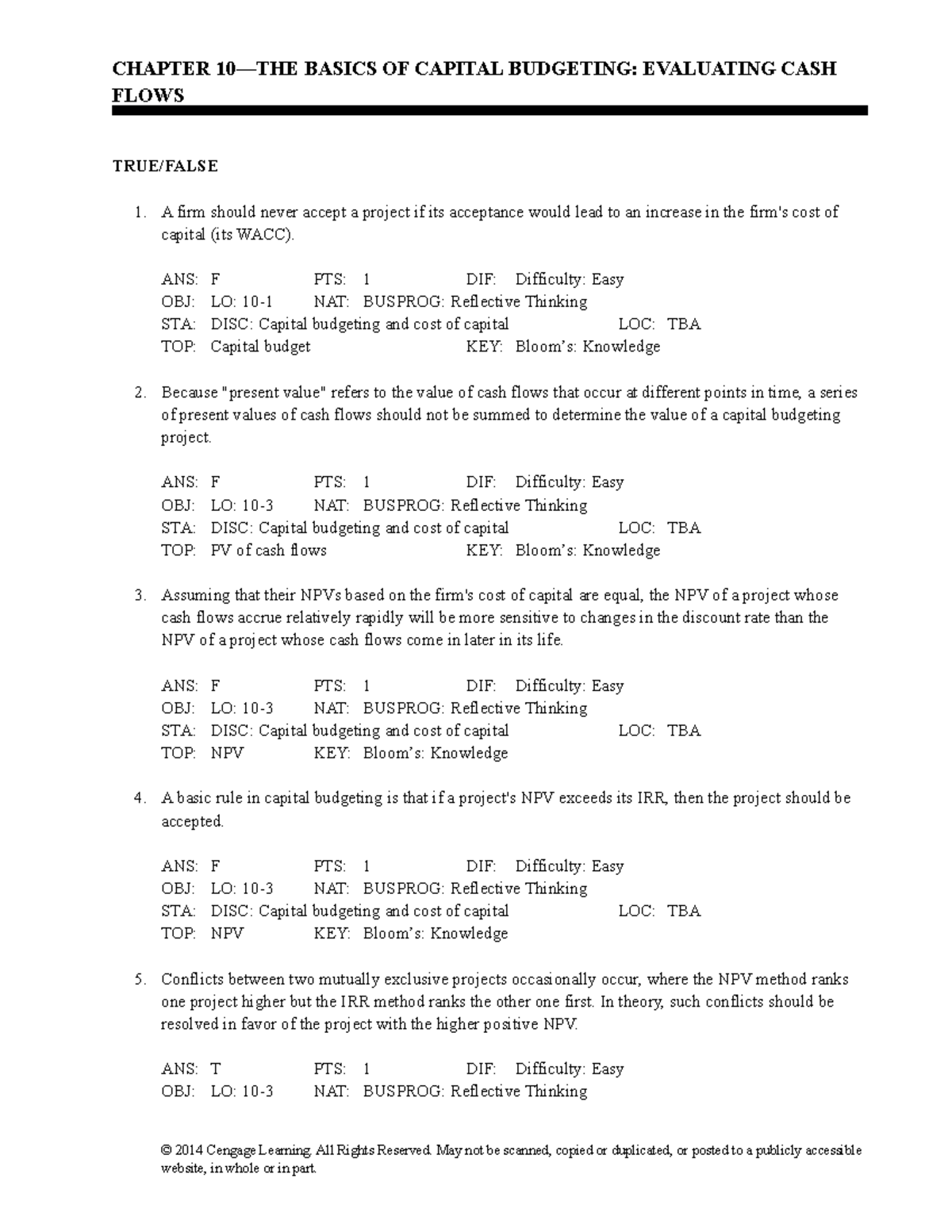 FM14e TB Ch10 - gttg - CHAPTER 10—THE BASICS OF CAPITAL BUDGETING ...