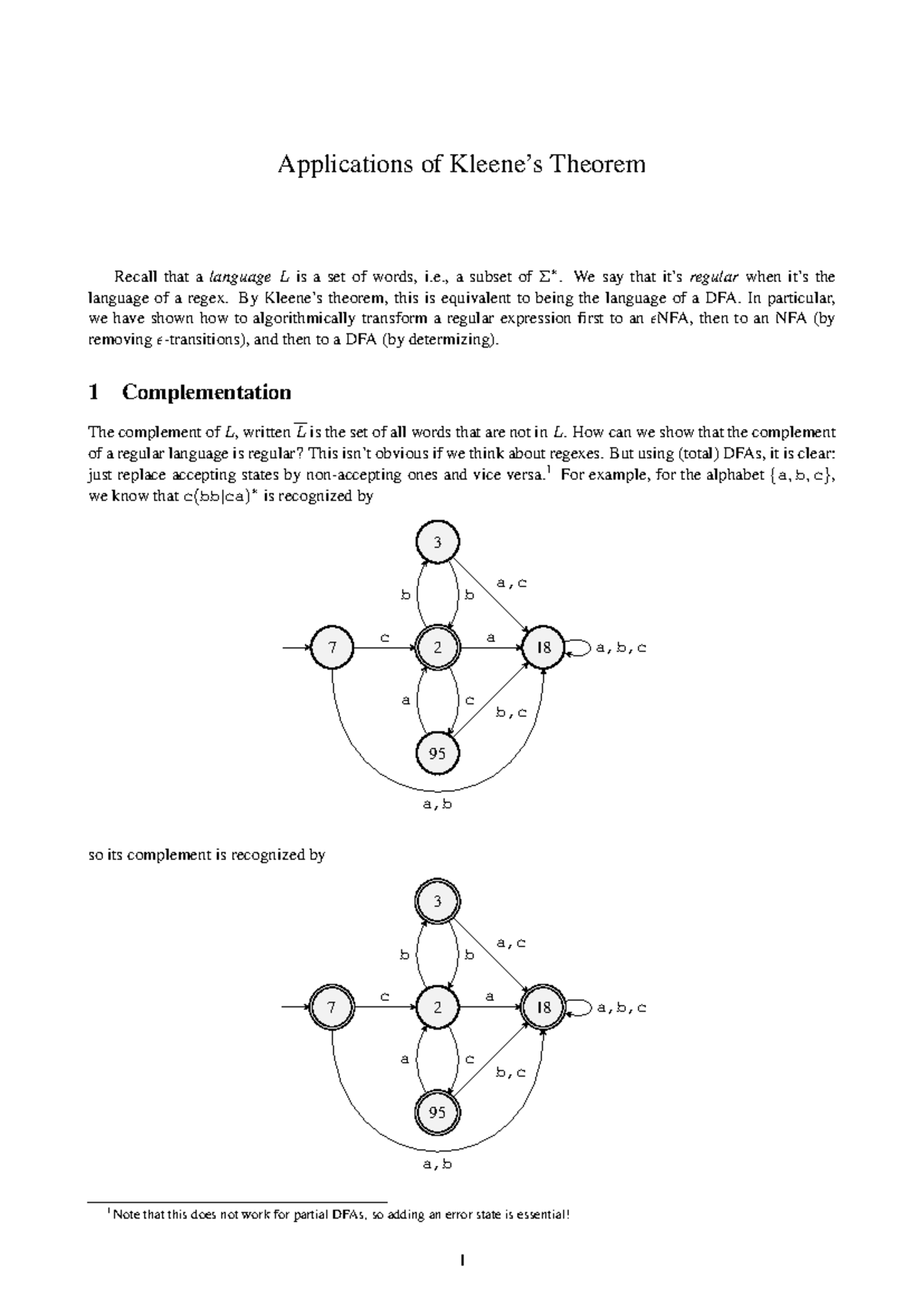 Handout 3a - Application of Kleene's - Applications of Kleene’s Theorem ...