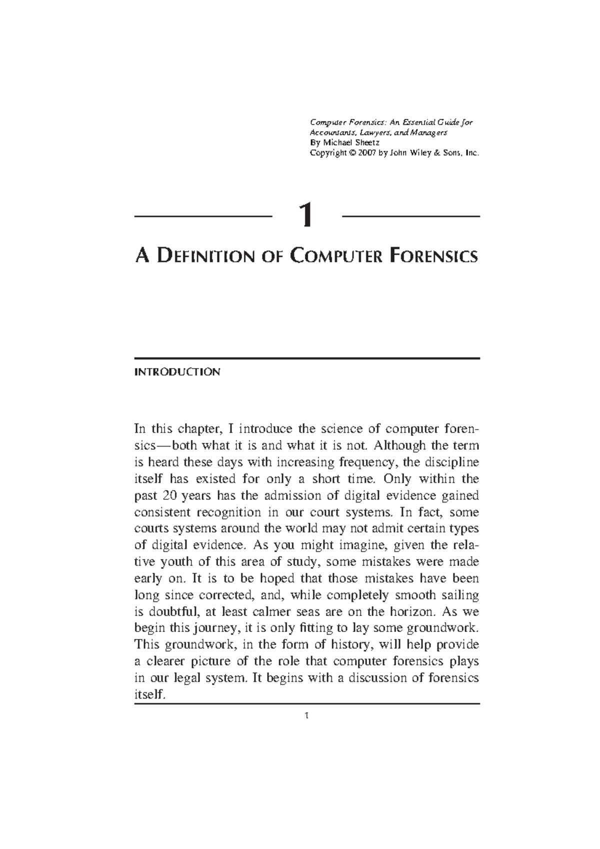 Computer Forensics 2012 Sheetz A Definition of Computer Forensics 1 A D EFINITION OF