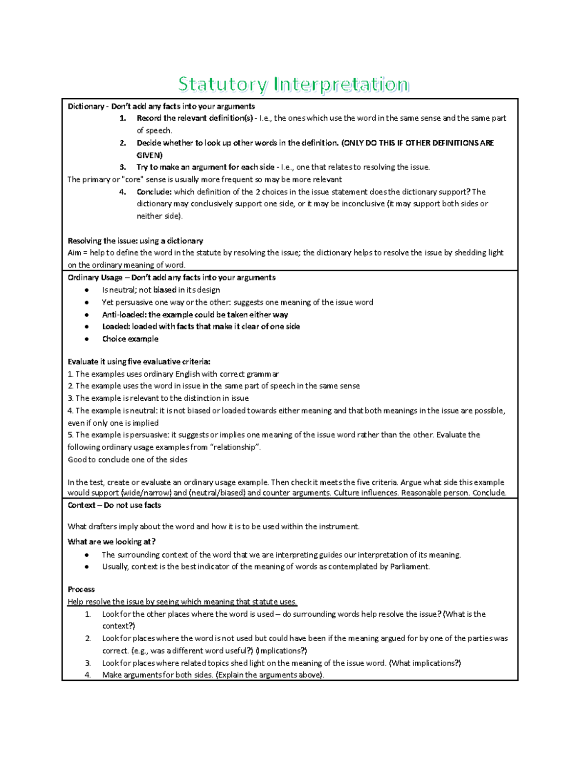 LAWS123 - Terms Test Cheat Sheet - Dictionary - Don’t add any facts ...