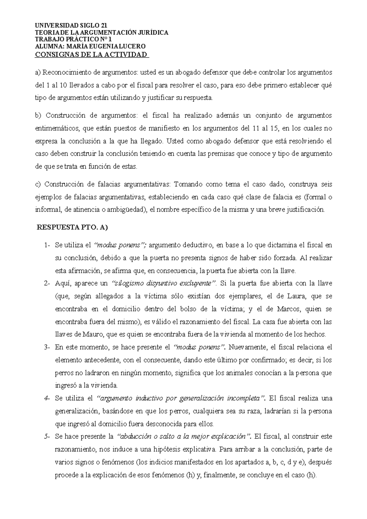 Tp 1 Teoria Arg Juridica Teoria De La ArgumentaciÓn JurÍdica Trabajo PrÁctico N° 1 Alumna 0371