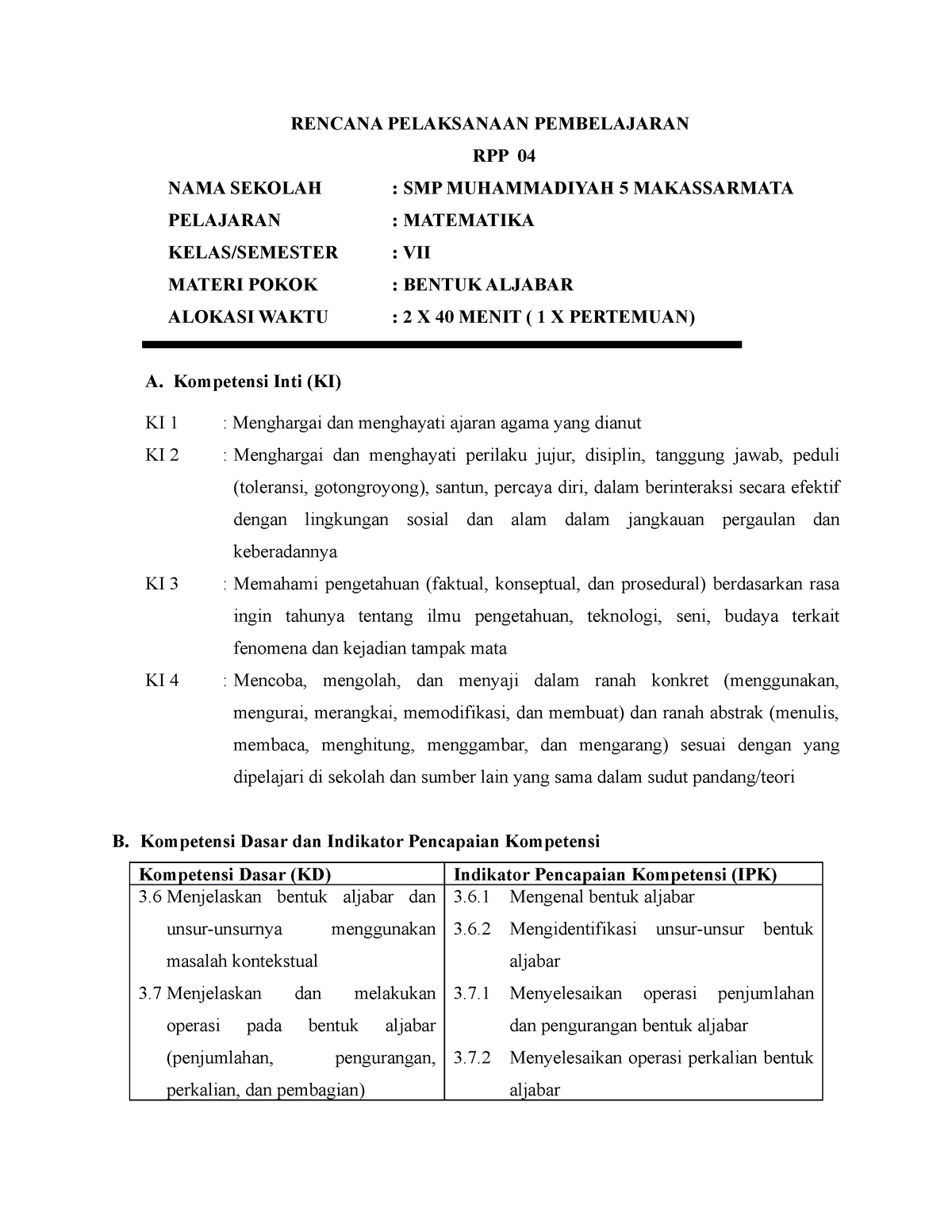 Rencana Pelaksanaan Pembelajara 4docx - RENCANA PELAKSANAAN ...