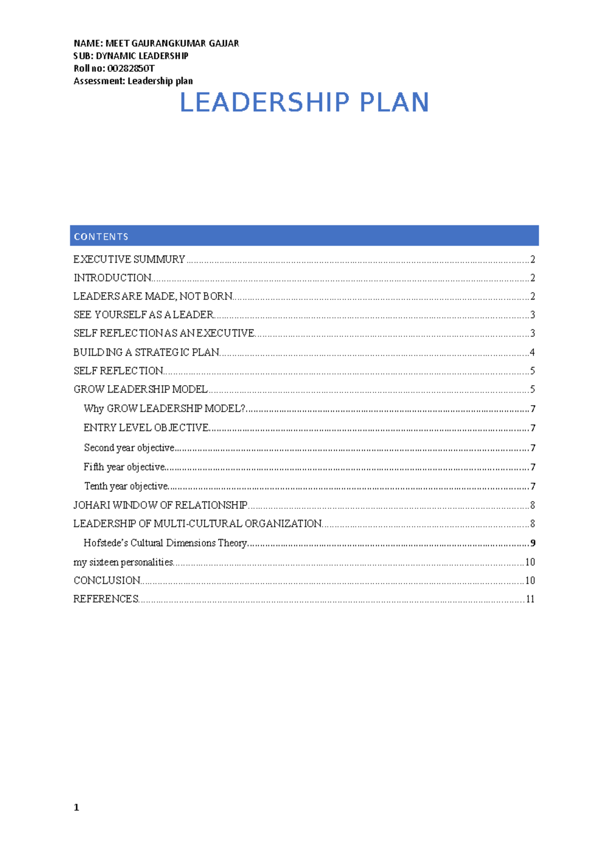 leadership program assignments