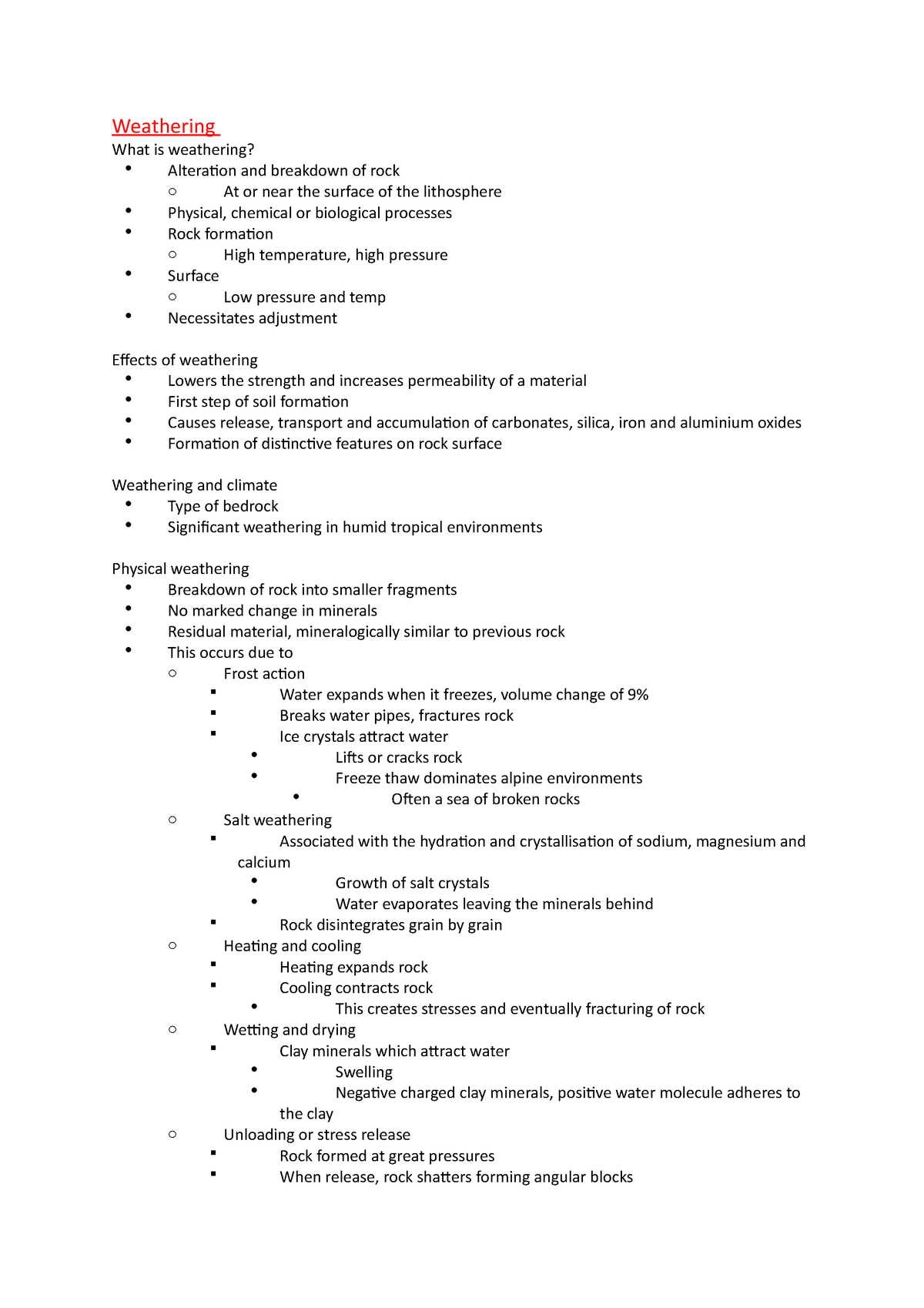 Weathering - Lecture notes 4 - Weathering What is weathering ...