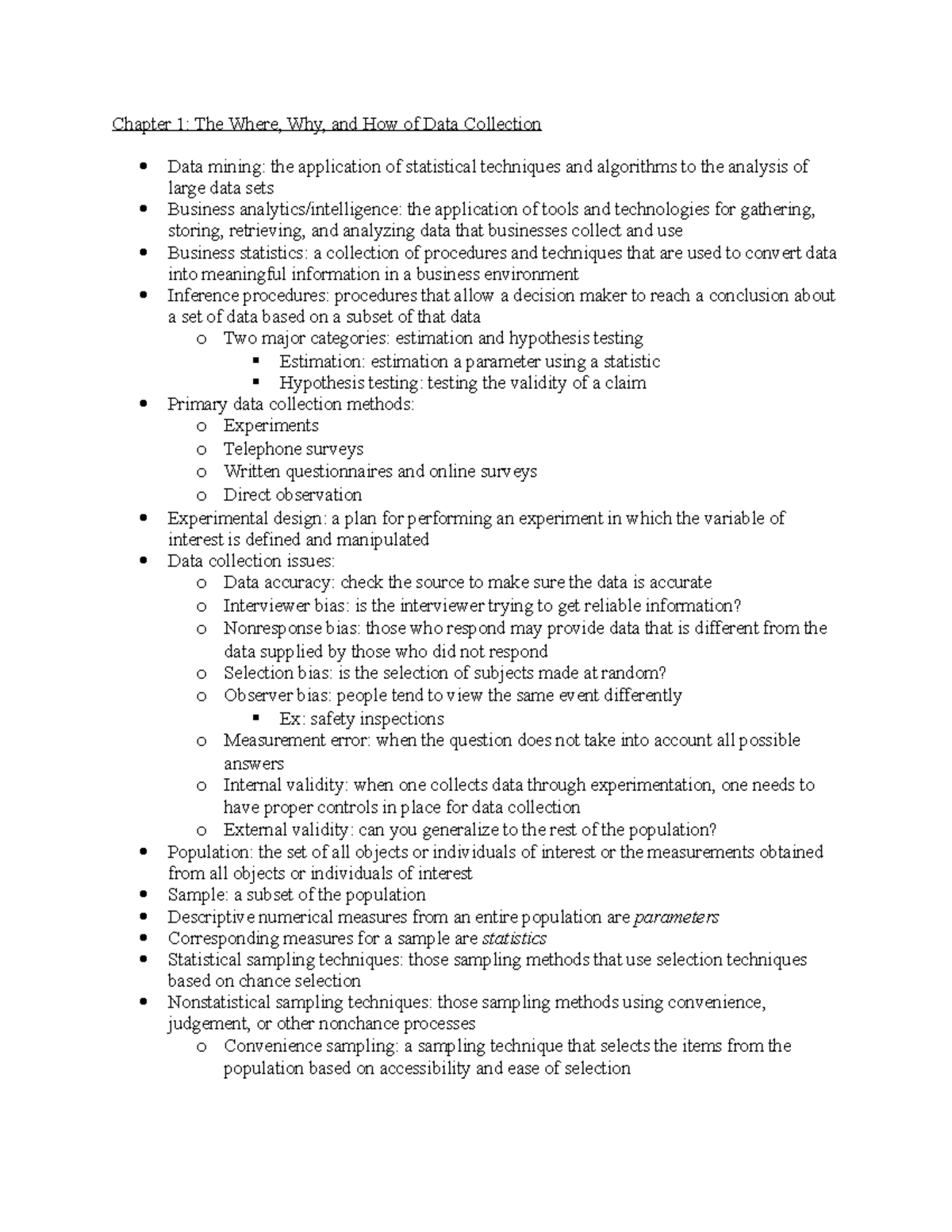 BEM 201 Chapter 1 Notes - Summary Quantitative Analysis I - Chapter 1 ...