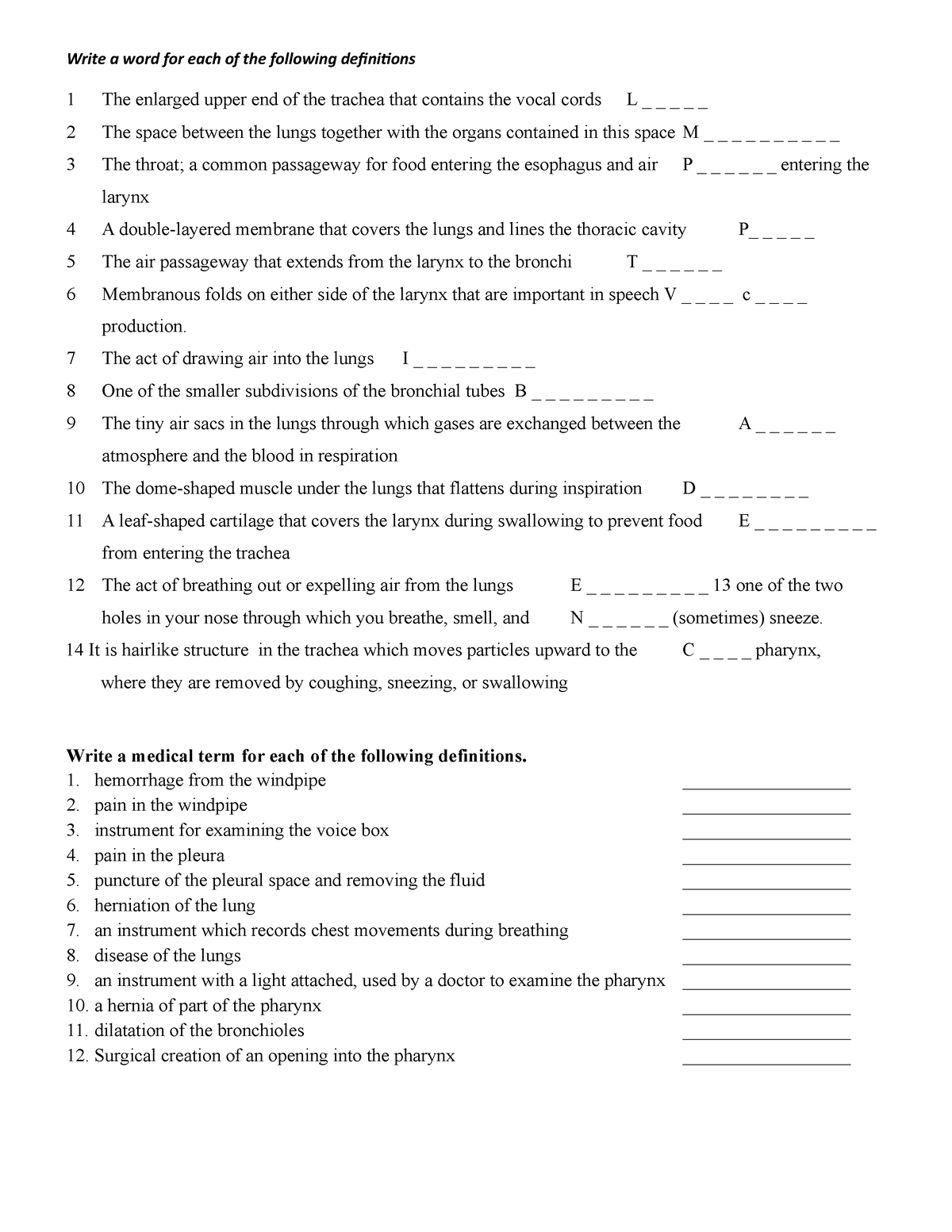 UNIT 3 Write A Word For Each Of The Following Definitions Write A 