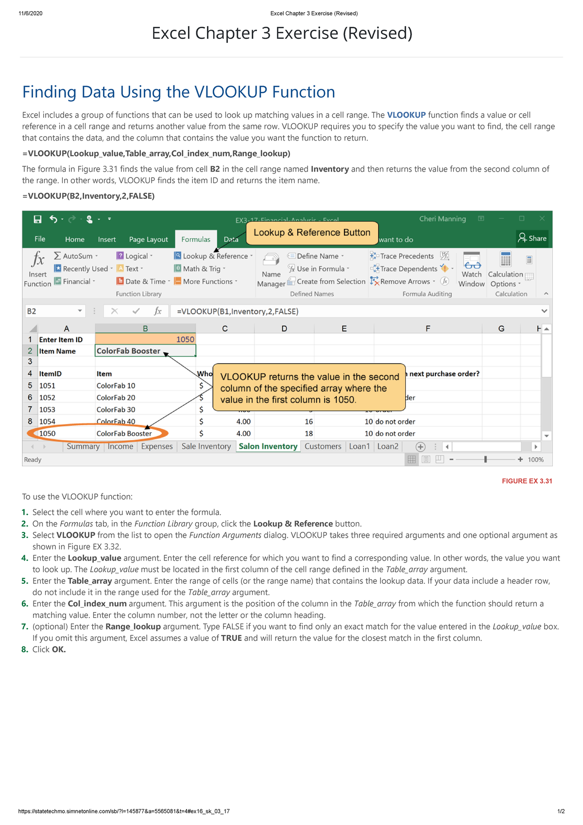 Excel Chapter 3 Exercise (Revised) - 11/6/2020 Excel Chapter 3 Exercise ...