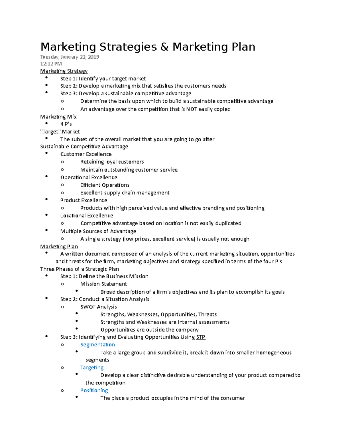 Marketing Chapter 2 Notes - Marketing Strategies & Marketing Plan ...