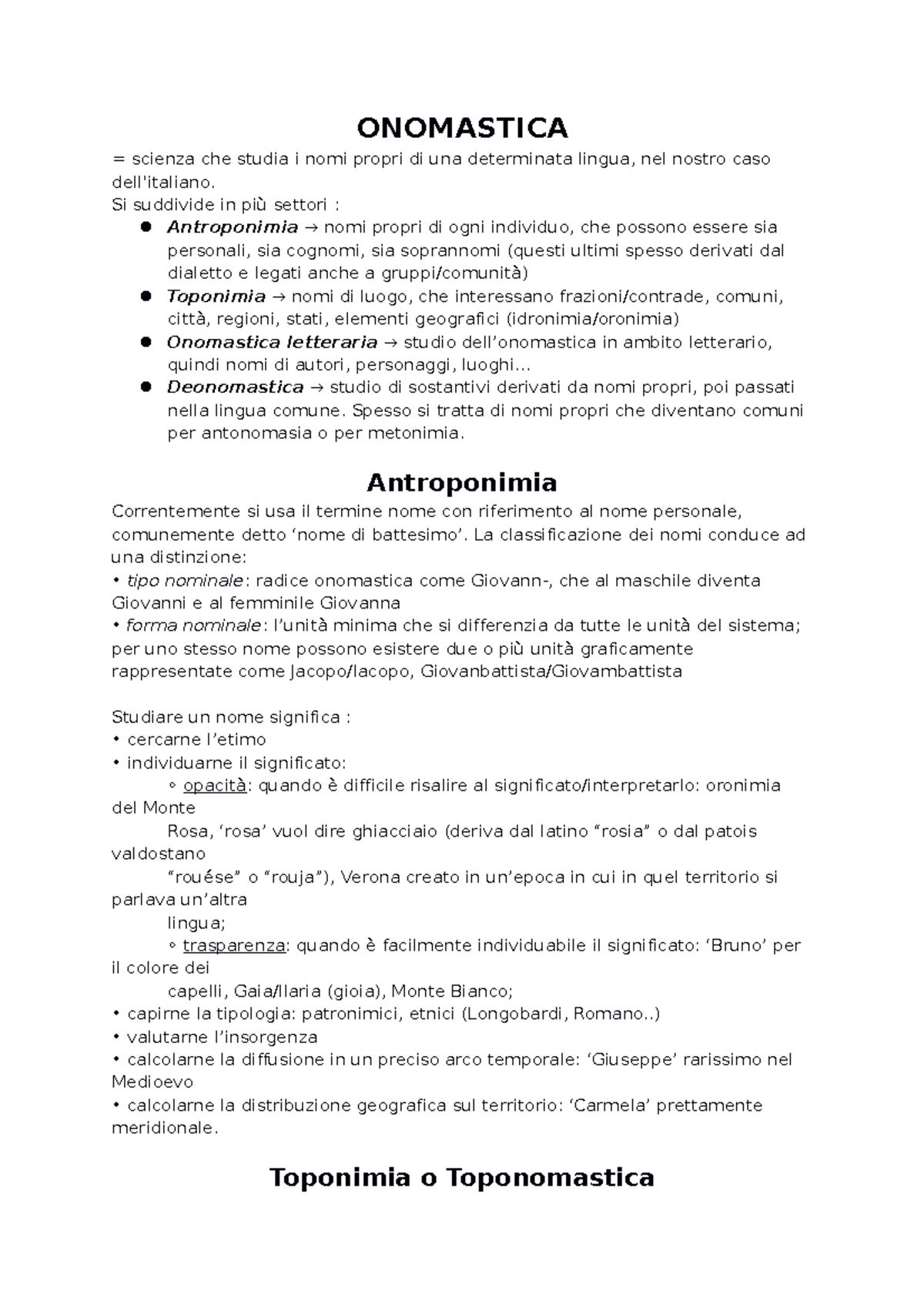 Onomastica E Toponomastica Onomastica Scienza Che Studia I Nomi Propri Di Una Determinata