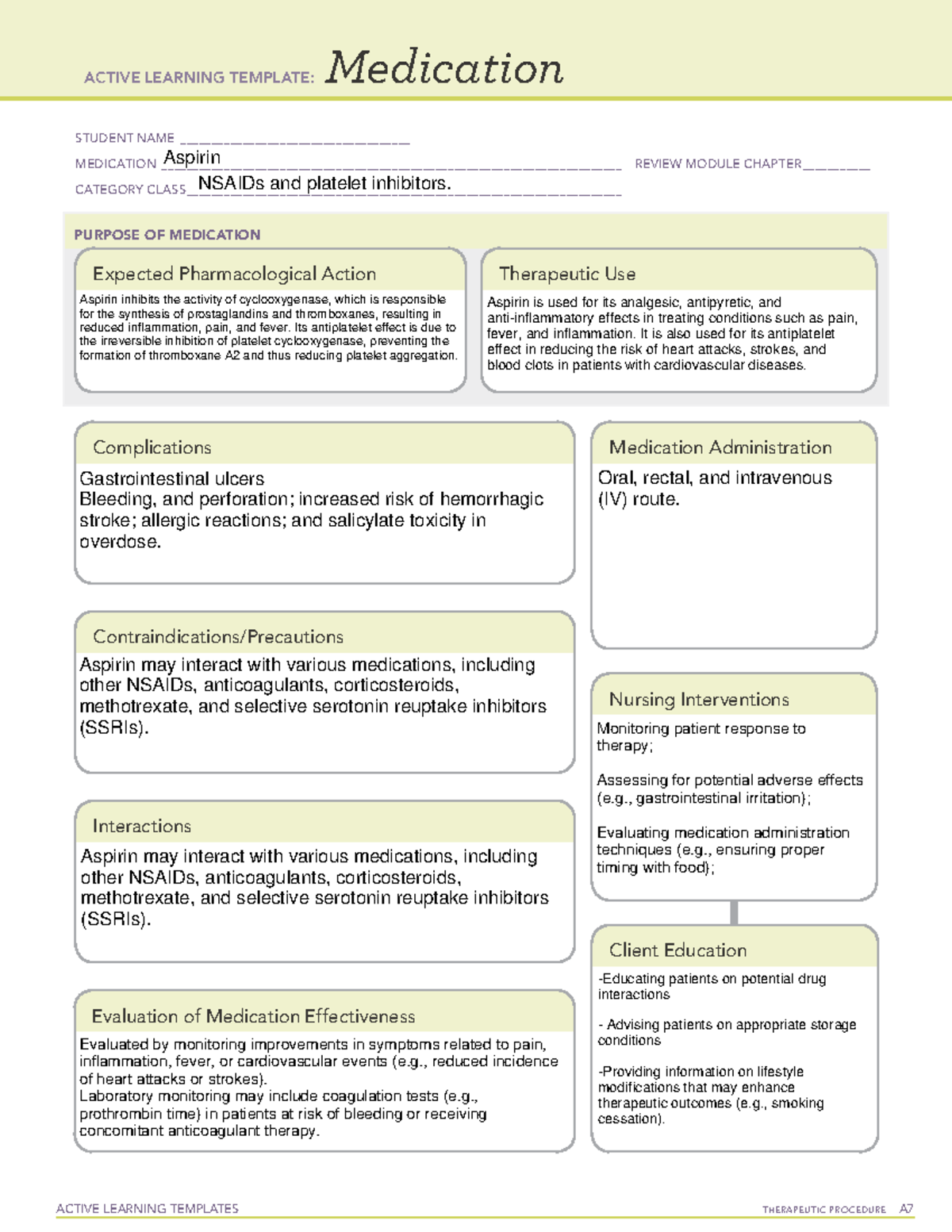 Active Learning Template Aspirin 1 - ACTIVE LEARNING TEMPLATES ...