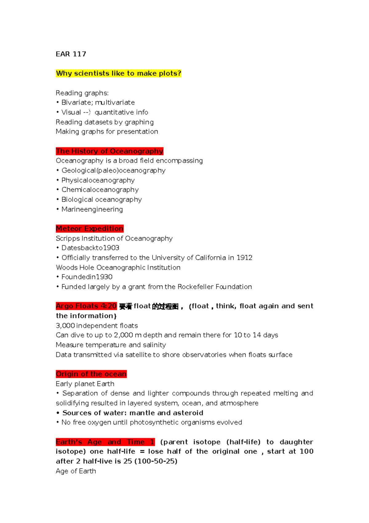 EAR Note - Class note usefull1! - EAR 117 Why scientists like to make ...