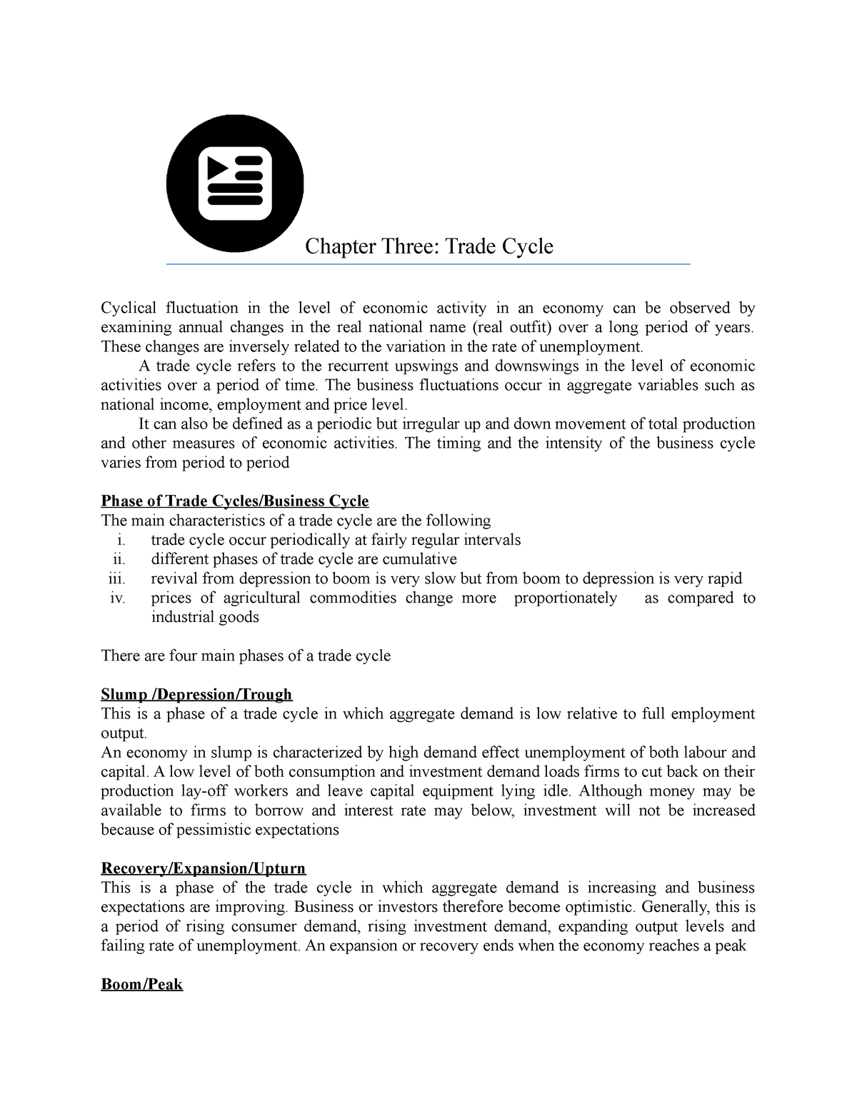 Topic 5 Well Explain Chapter Three Trade Cycle Cyclical 