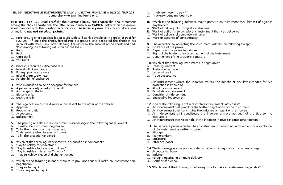 BL33 Final Exam 2 Of 2 (Set B)8 Copies - Bs Accountancy - MSU Main ...