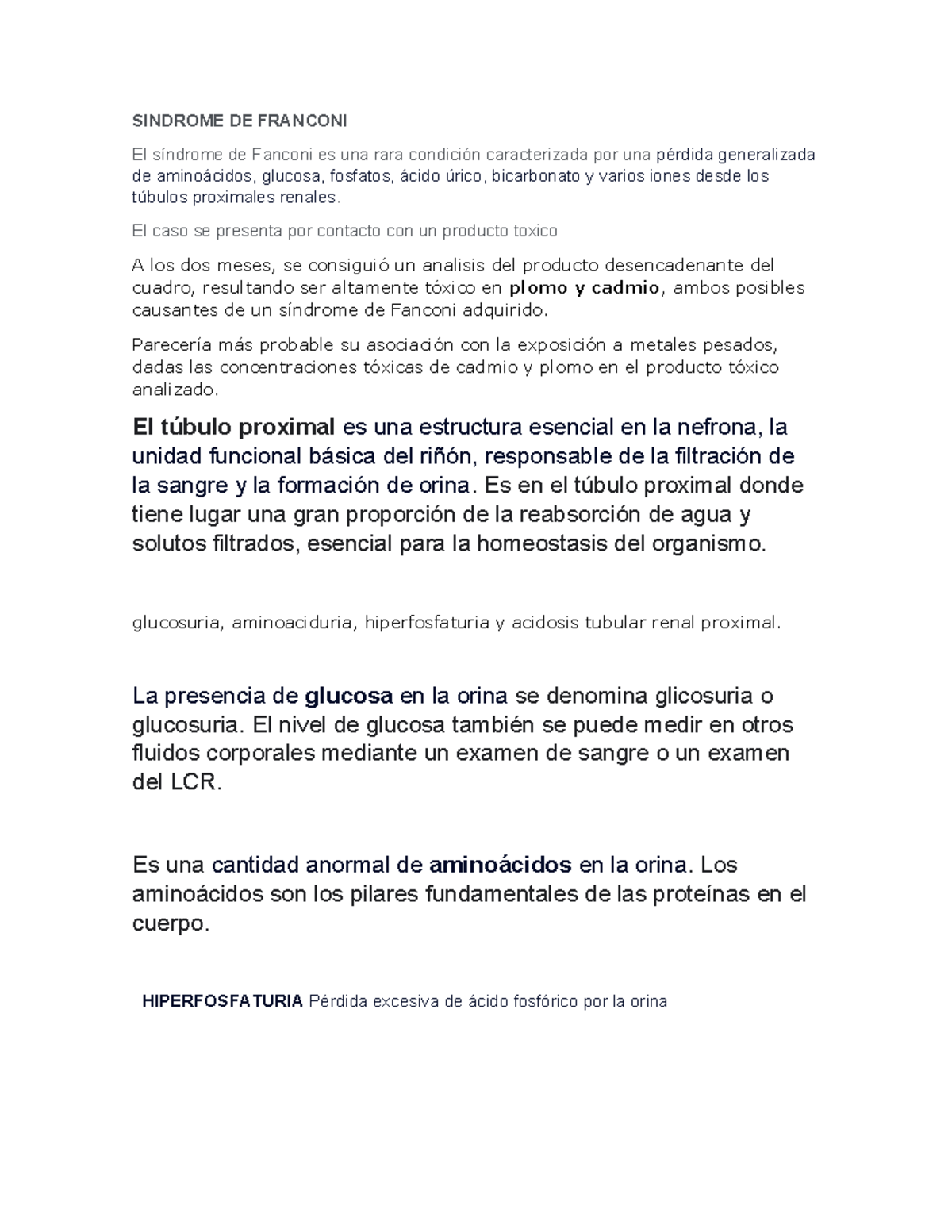Sindrome DE Franconi - SINDROME DE FRANCONI El síndrome de Fanconi es ...