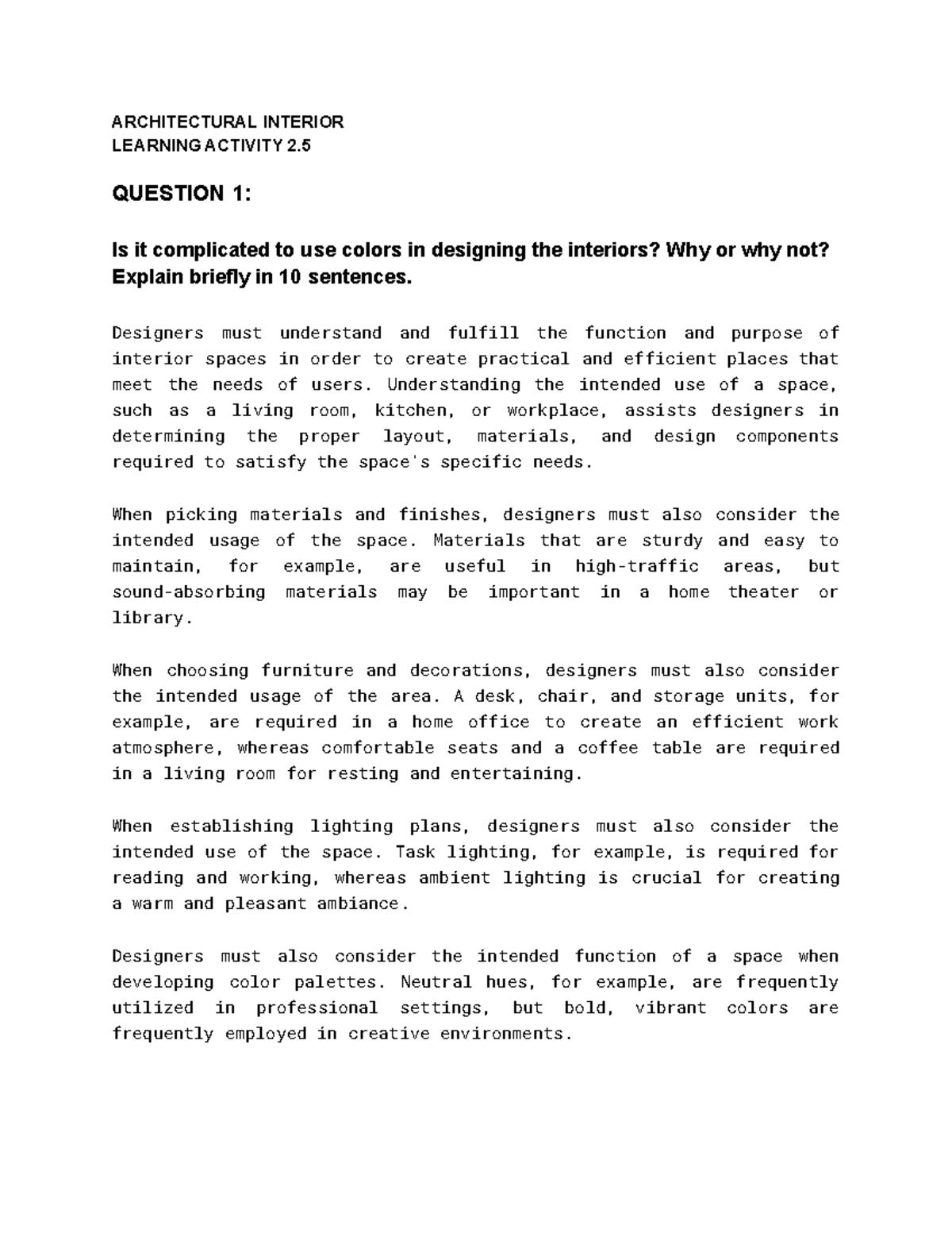 Learning Activity 2.5 Architectural Interior - ARCHITECTURAL INTERIOR ...