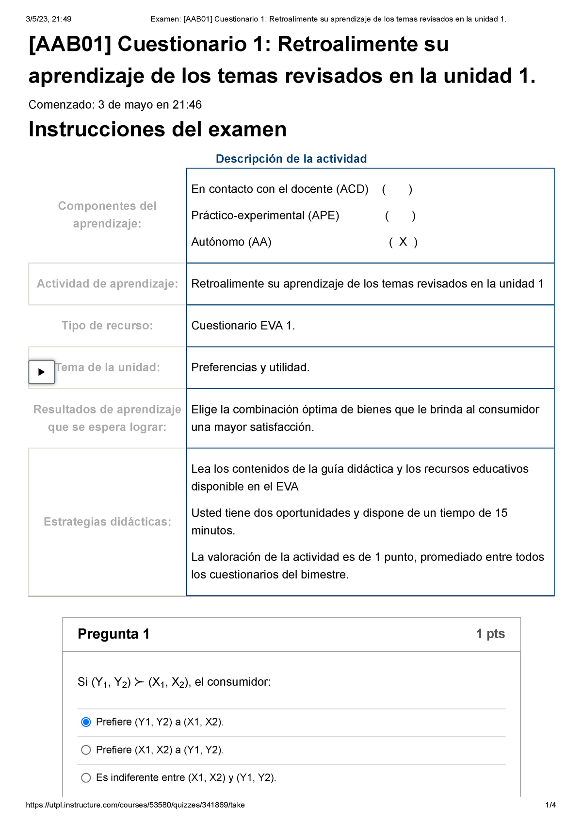 Examen [AAB01] Cuestionario 1 Retroalimente Su Aprendizaje De Los Temas ...